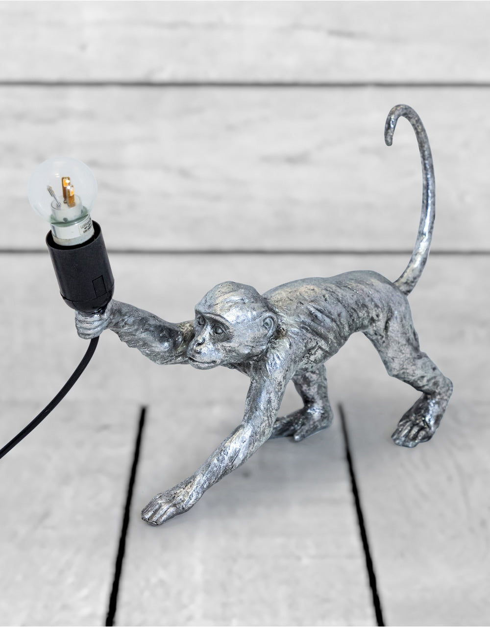 Antique Silver Crawling Monkey Table Lamp - TPR89