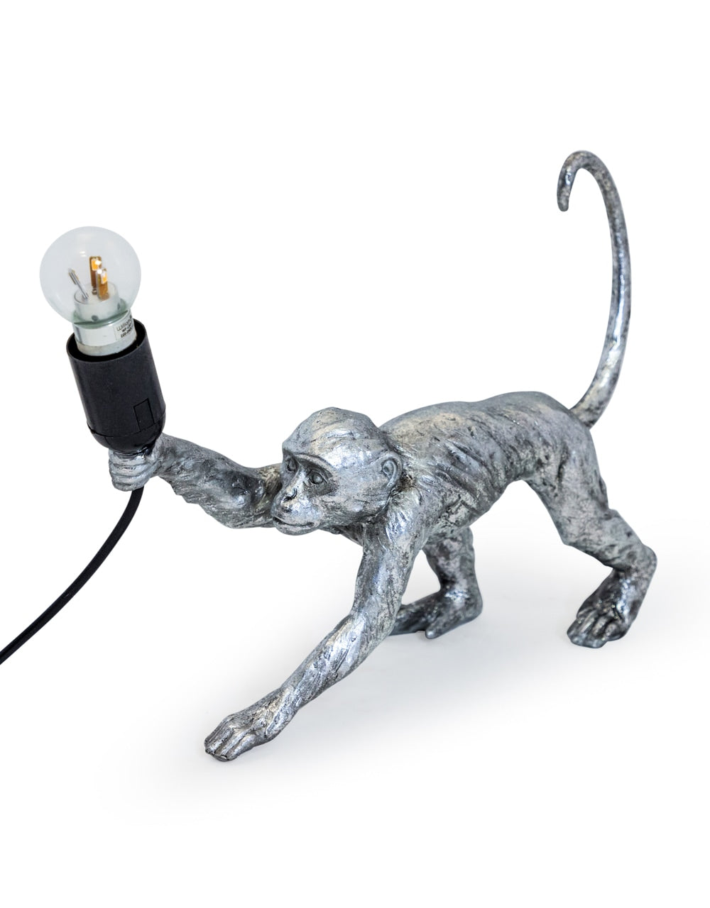 Antique Silver Crawling Monkey Table Lamp - TPR89