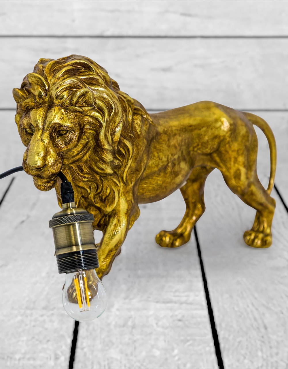 Antique Gold Prowling Lion Table Lamp - TPR92