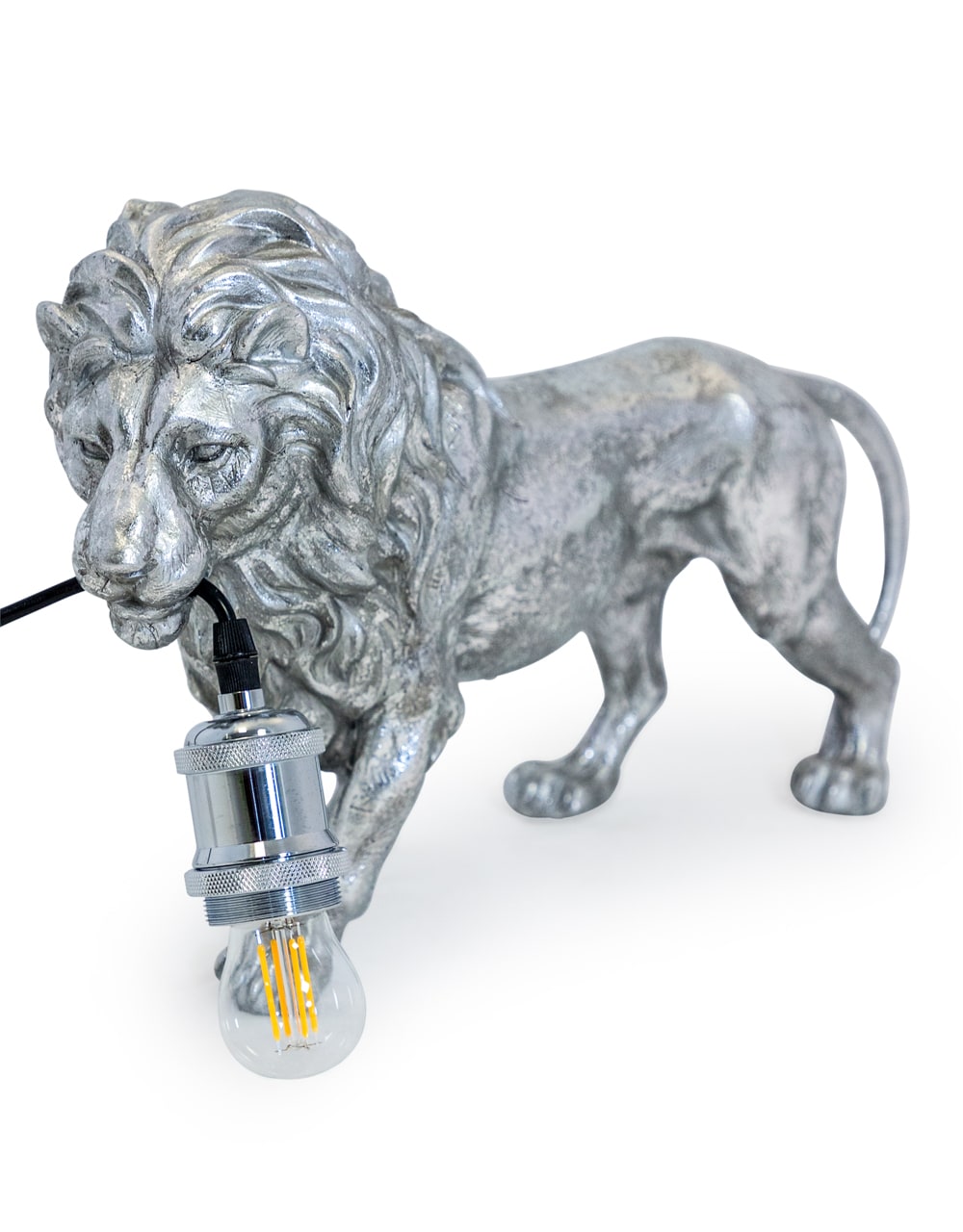 Antique Silver Prowling Lion Table Lamp - TPR93