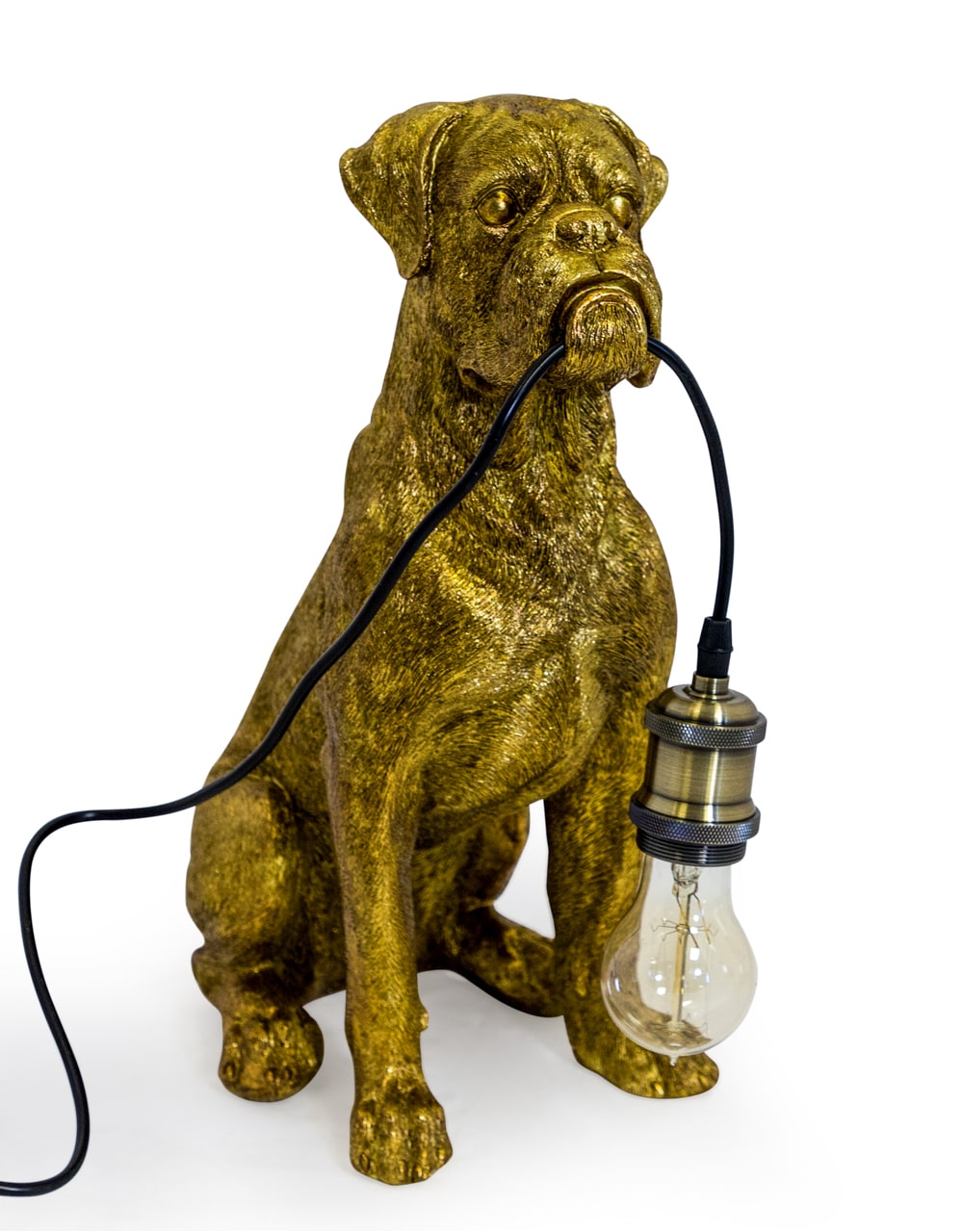 Antique Gold Sitting Boxer Dog Table Lamp - TPR94