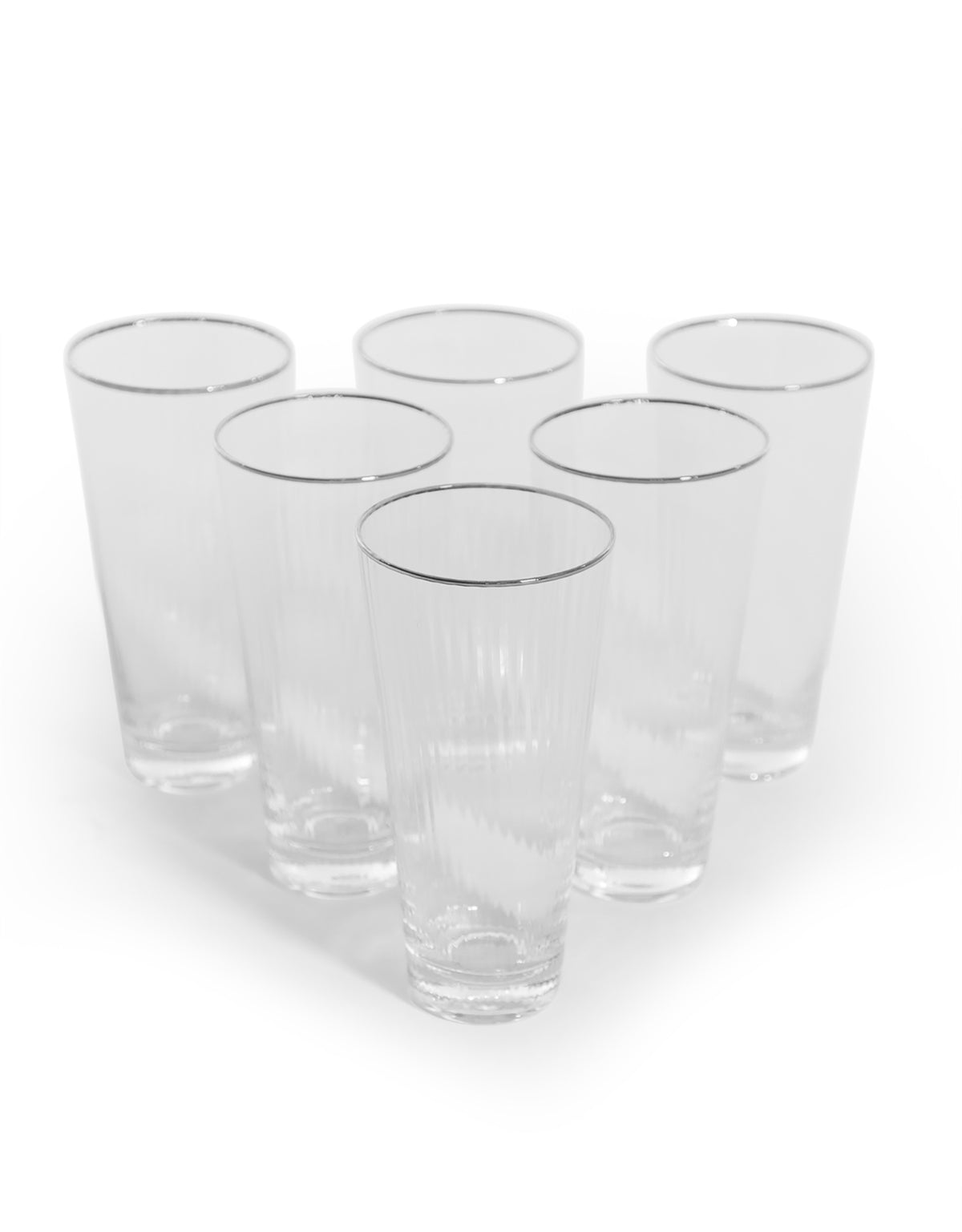 Set of 6 Traditional Highball Glass Tumblers with Silver Rims - GW141