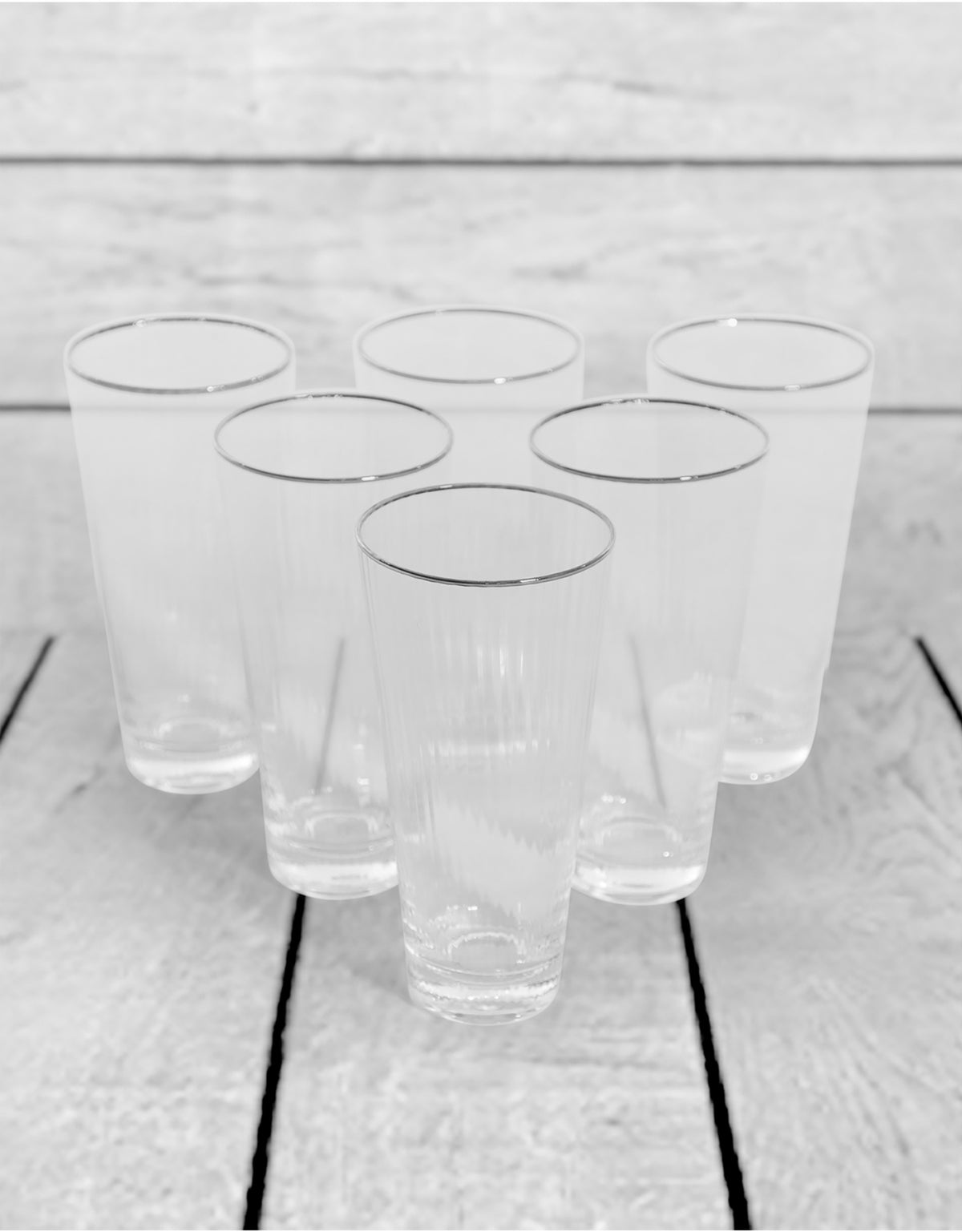 Set of 6 Traditional Highball Glass Tumblers with Silver Rims - GW141