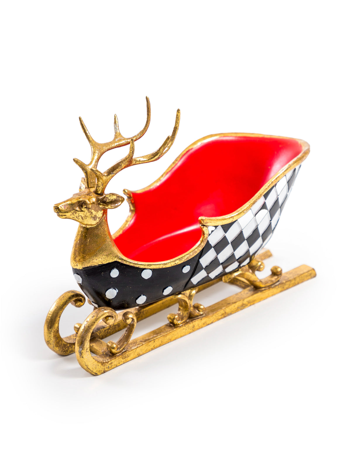 Large Black & Gold Reindeer Sleigh Bottle Holder / Storage Bowl - SM103