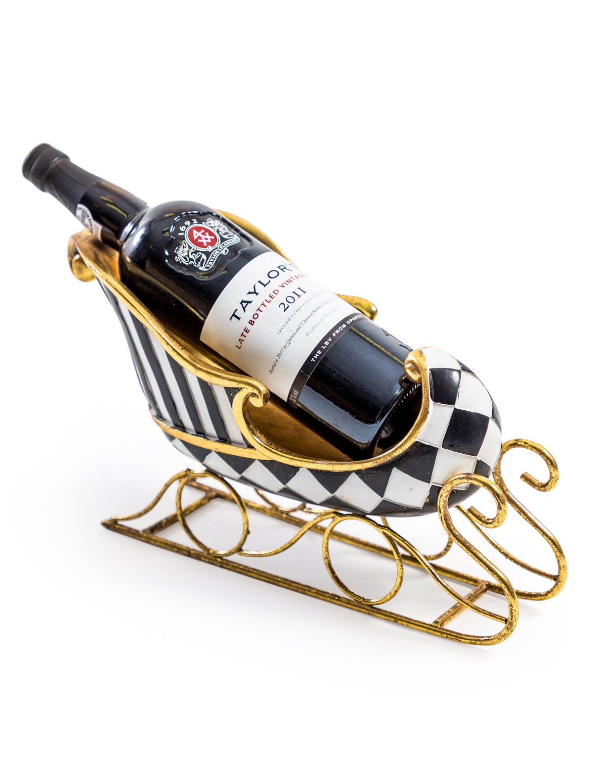 Large Black & Gold Sleigh Bottle Holder / Storage Bowl - SM105
