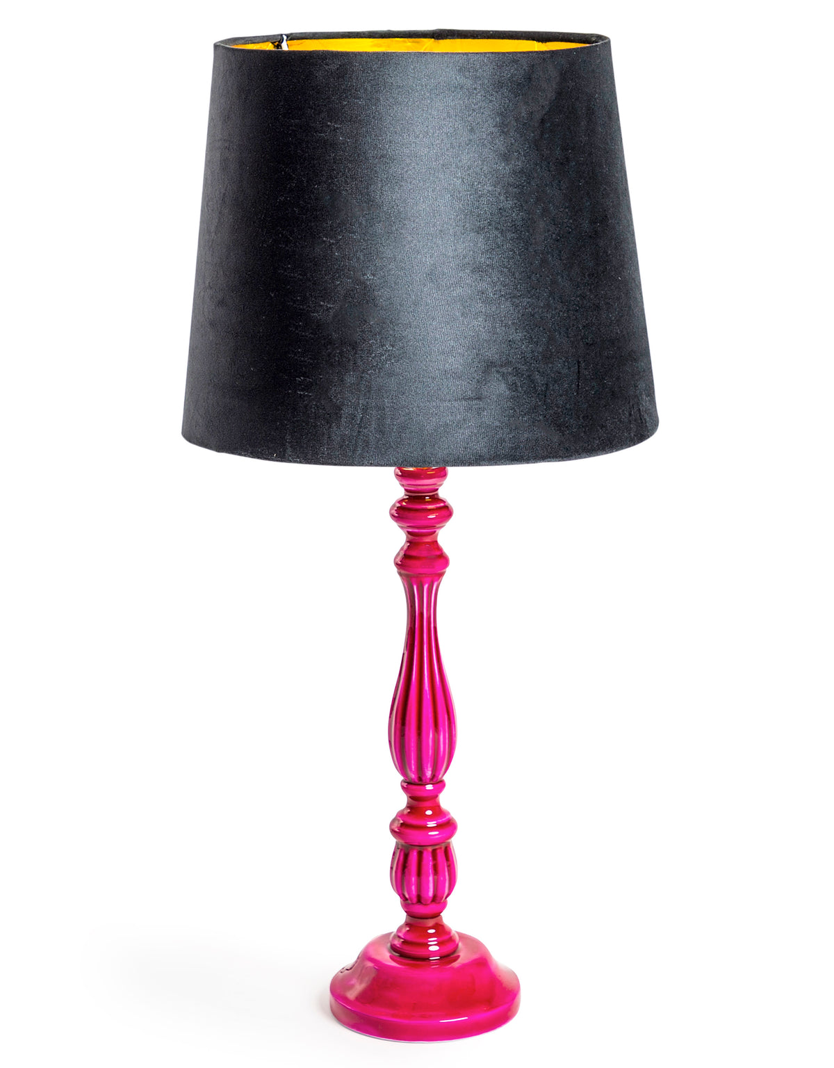 Hot Pink Gloss Wooden Table Lamp with Metallic-Lined Velvet Shade - RJS13