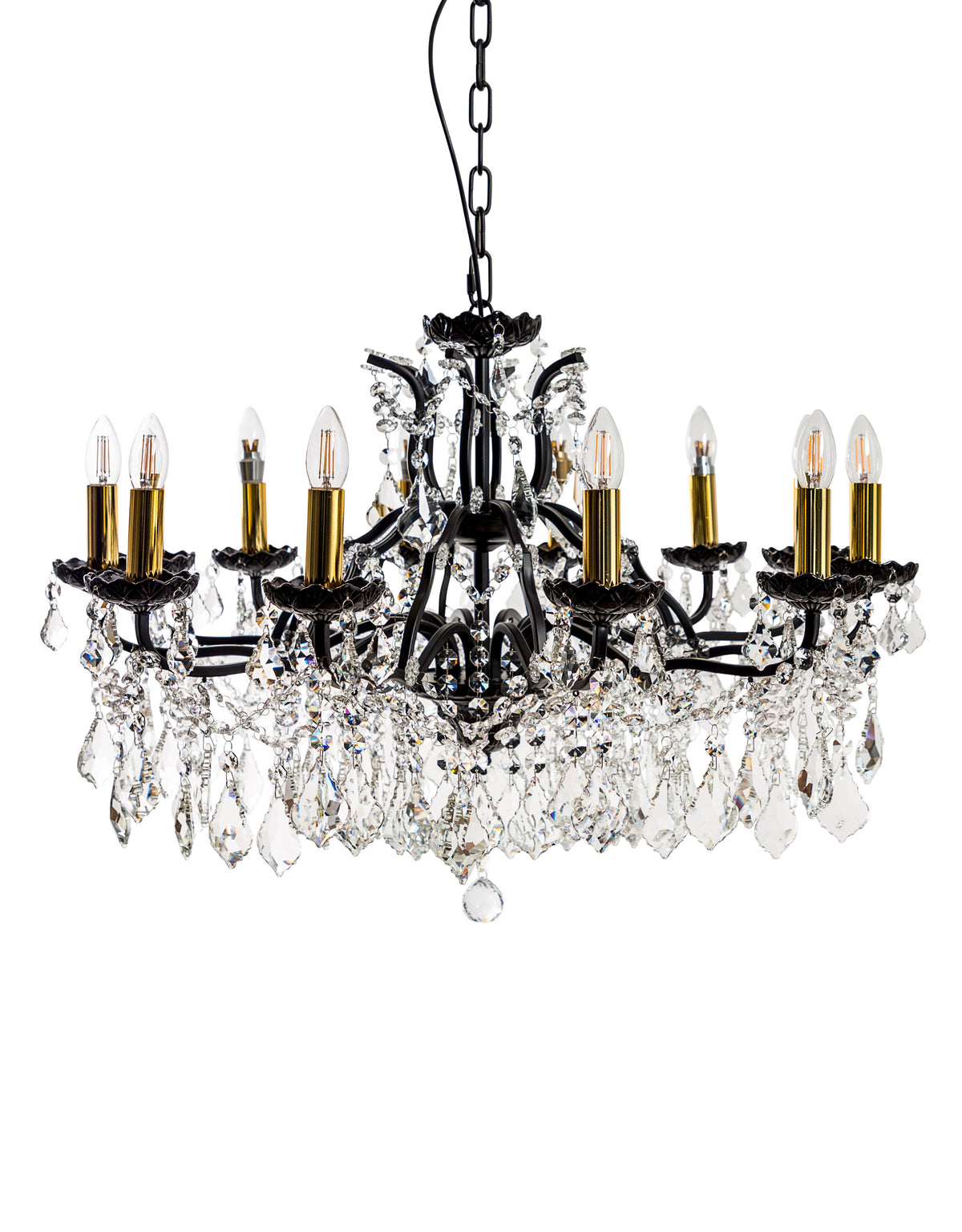 Large 12 Branch Matt Black Shallow Chandelier - CH188