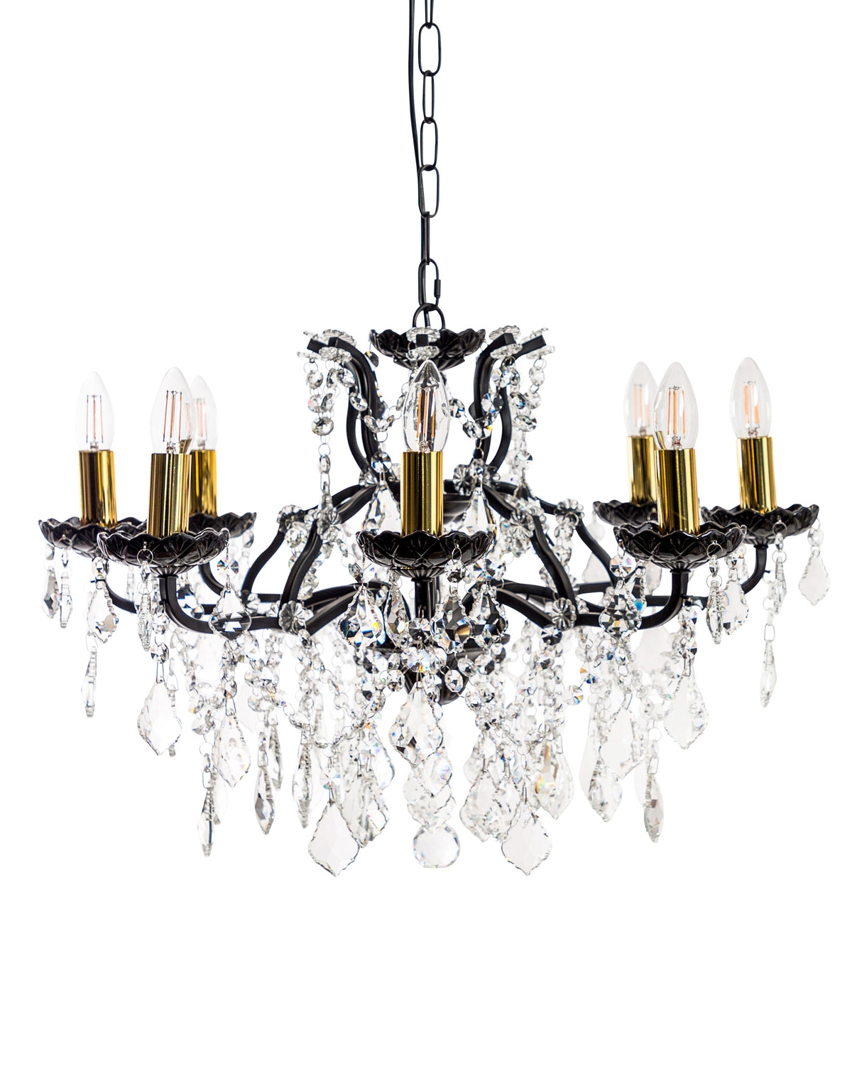 Medium 8 Branch Matt Black Shallow Chandelier - CH189