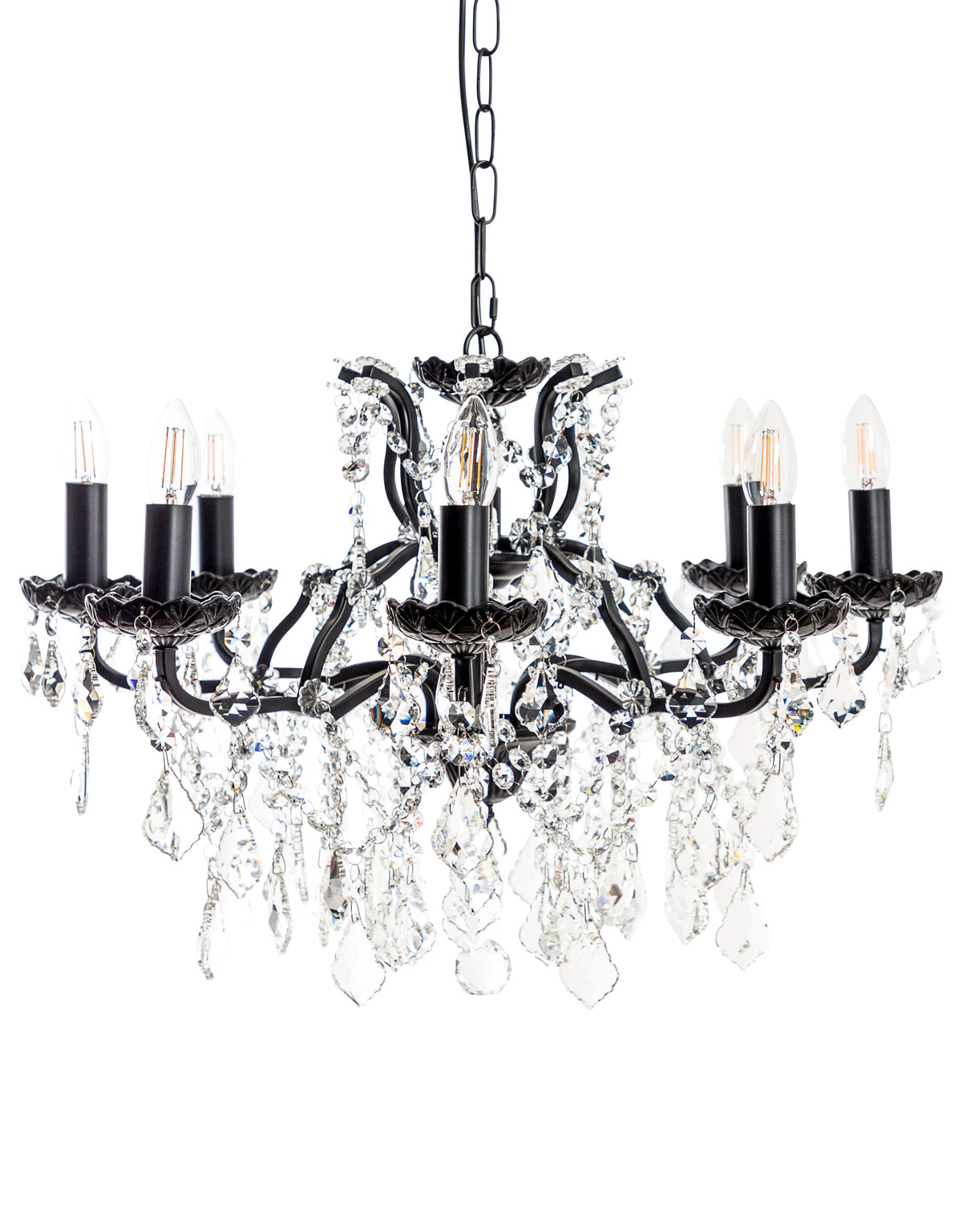 Medium 8 Branch Matt Black Shallow Chandelier - CH189