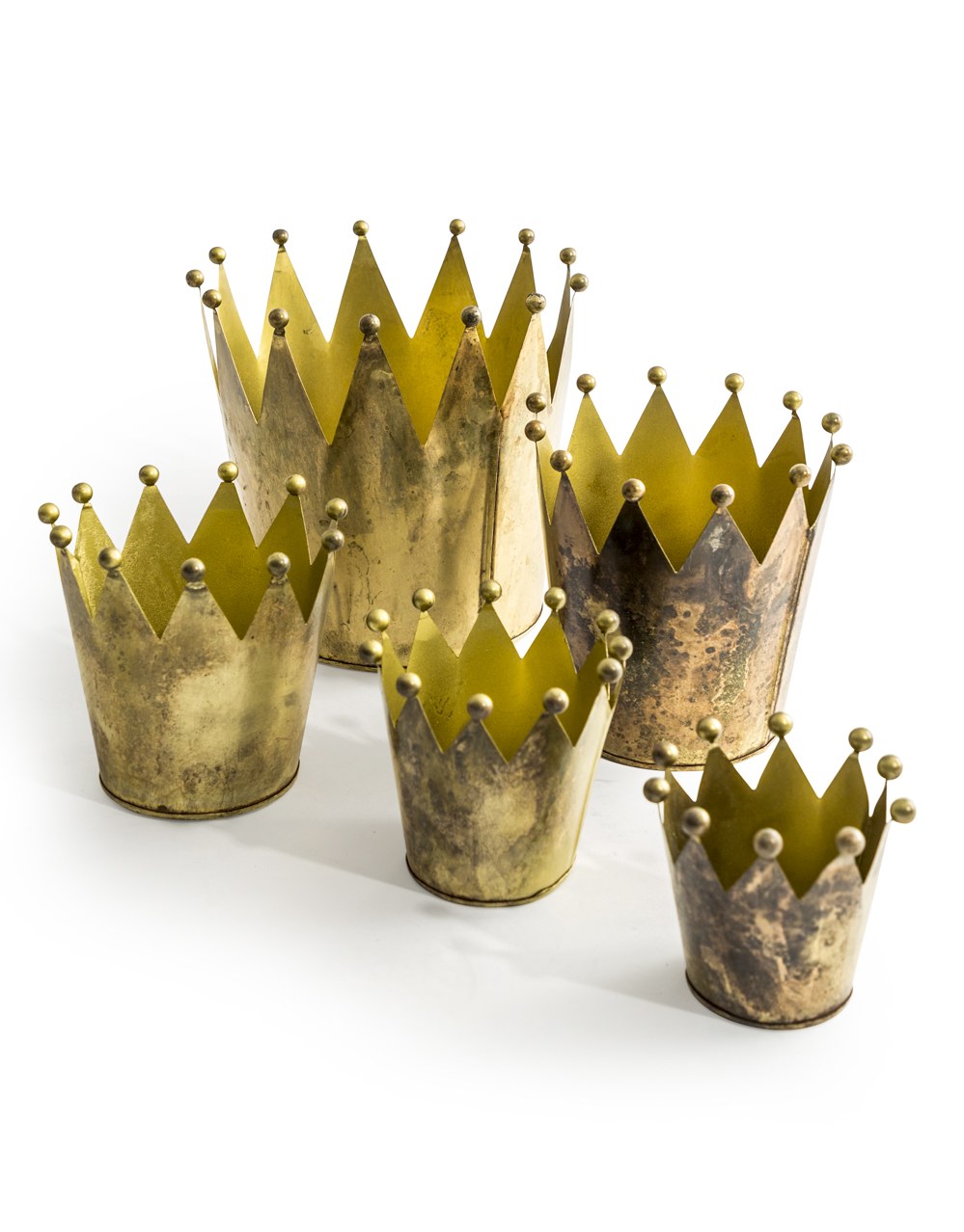 Set of 5 Antique Gold Metal Crown Planters - RGF16