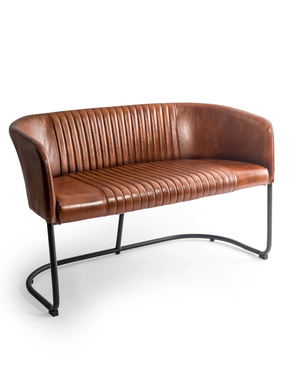 Industrial Vintage Leather & Iron 2-Seater Sofa - BJG12