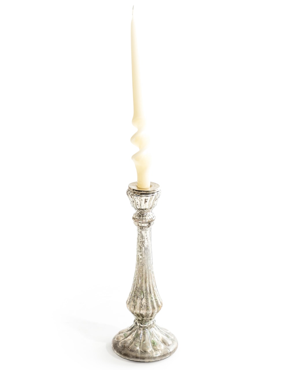 Medium Rustic Antique Silver Glass Candle Holder - IGB15