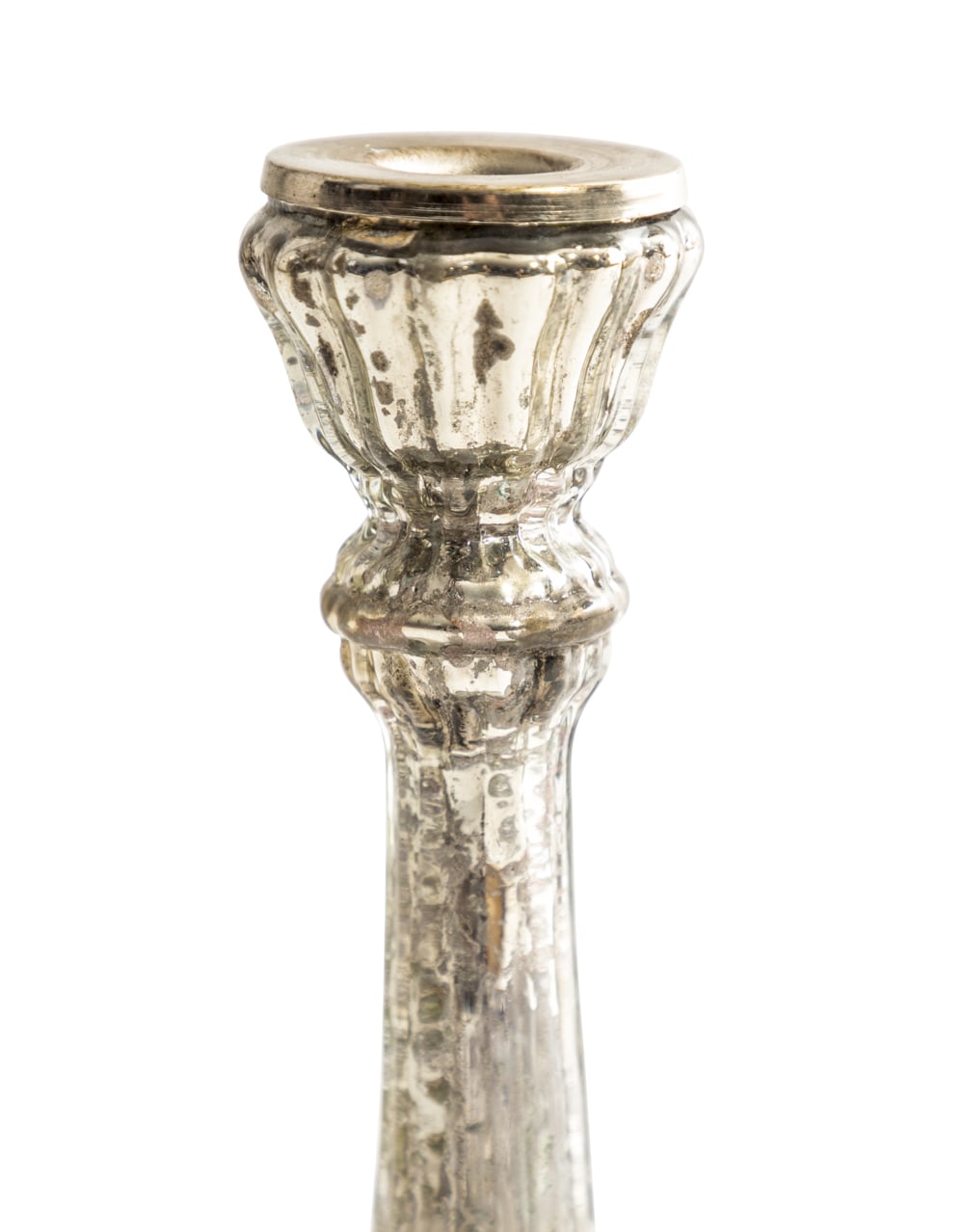 Medium Rustic Antique Silver Glass Candle Holder - IGB15