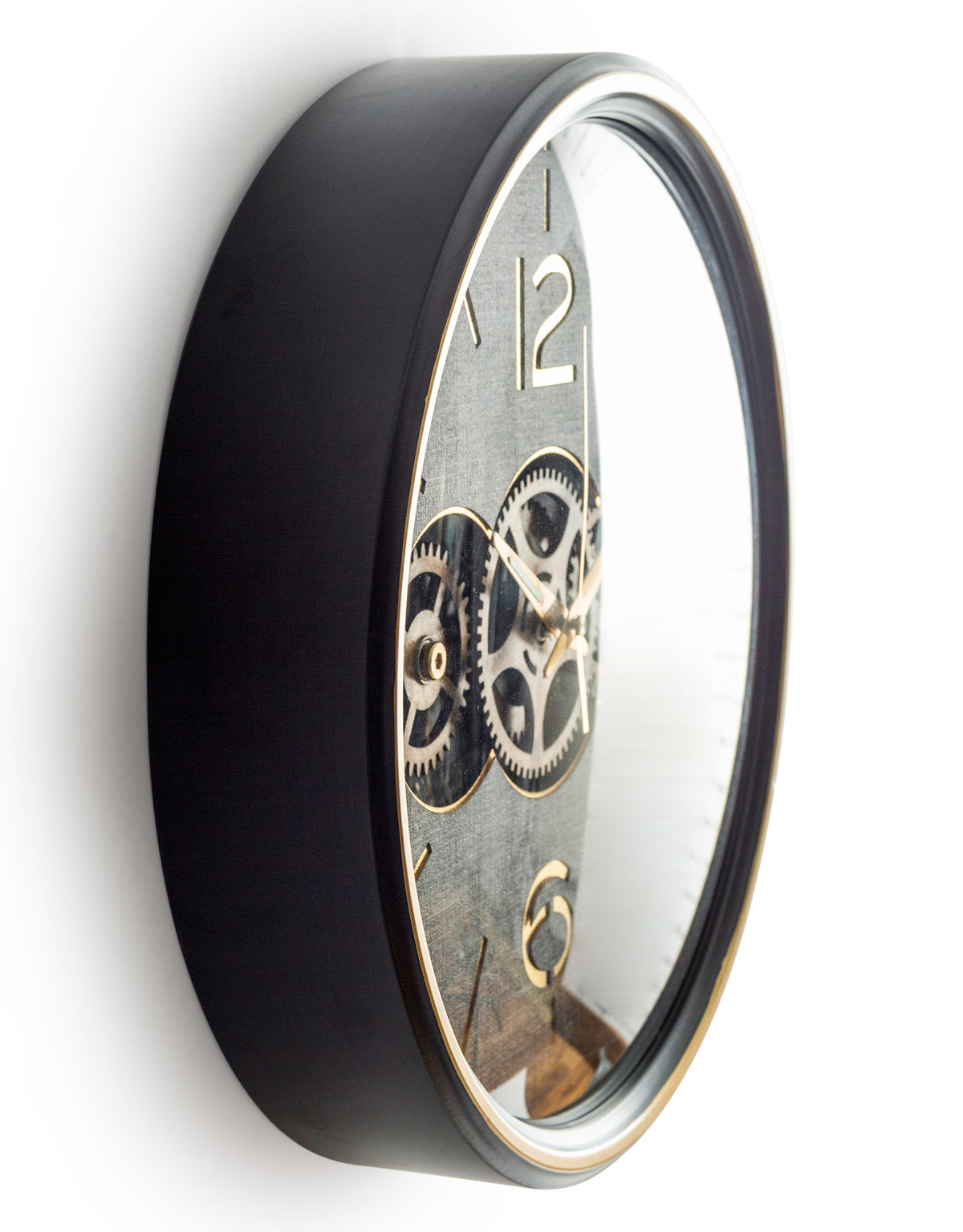 Black with Gold Numerals Moving Gears Clock - LUM15