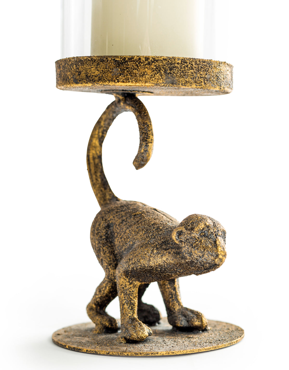 Antiqued Crouching Monkey Candle Holder with Glass Cover - HKL84