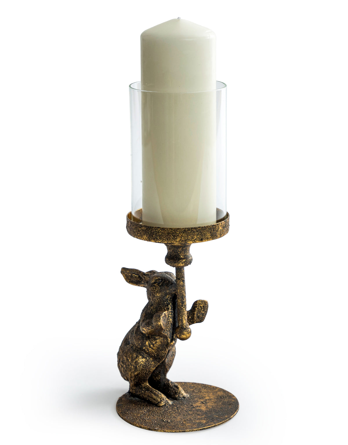 Antiqued Rabbit Candle Holder with Glass Cover (to be bought in qtys of 2) - HKL85