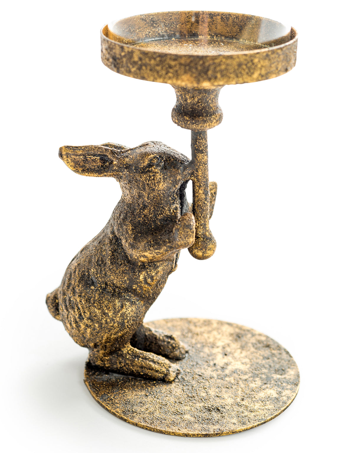 Antiqued Rabbit Candle Holder with Glass Cover (to be bought in qtys of 2) - HKL85