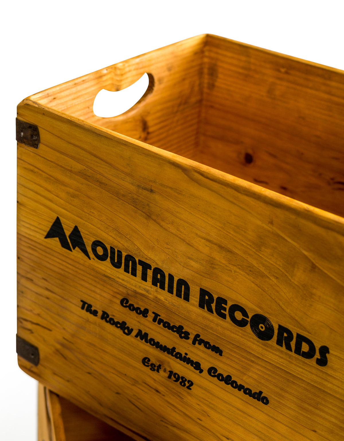 Set of 2 Antiqued Wooden "Mountain Records" LP Record Storage Boxes - FC41