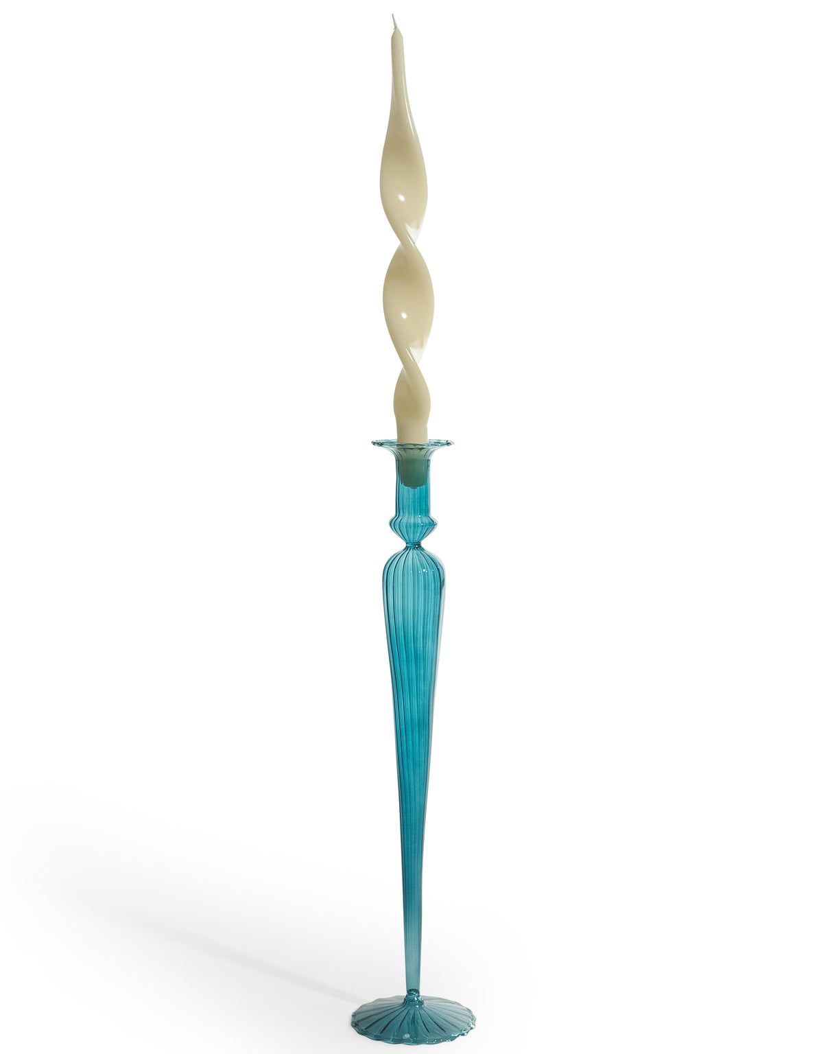 Tall Blue Glass Candle Holder - GW148