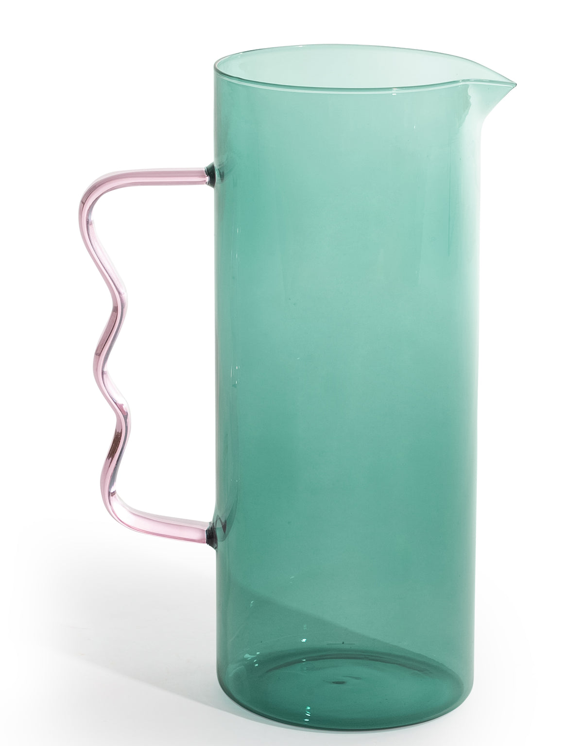 Large Green Glass Jug with Wave Pink Handle - GW149