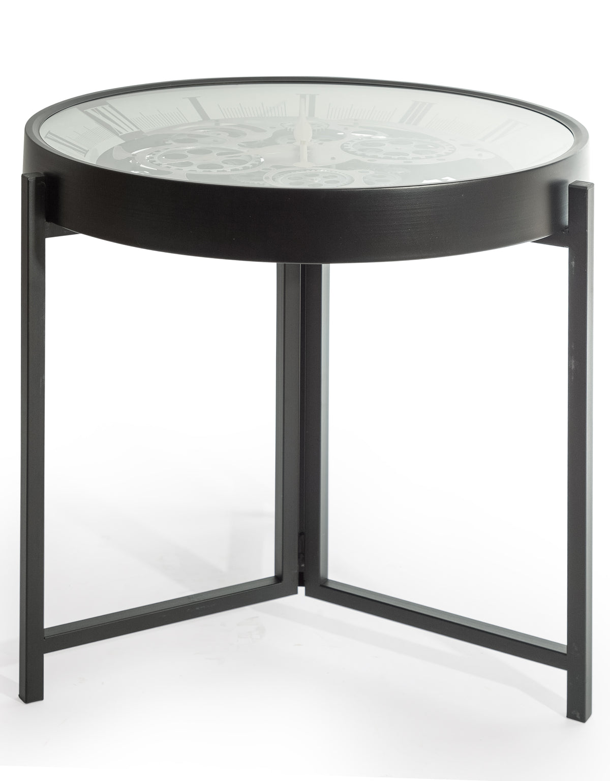 Industrial Iron Moving Gears Clock Side Table - FCM13