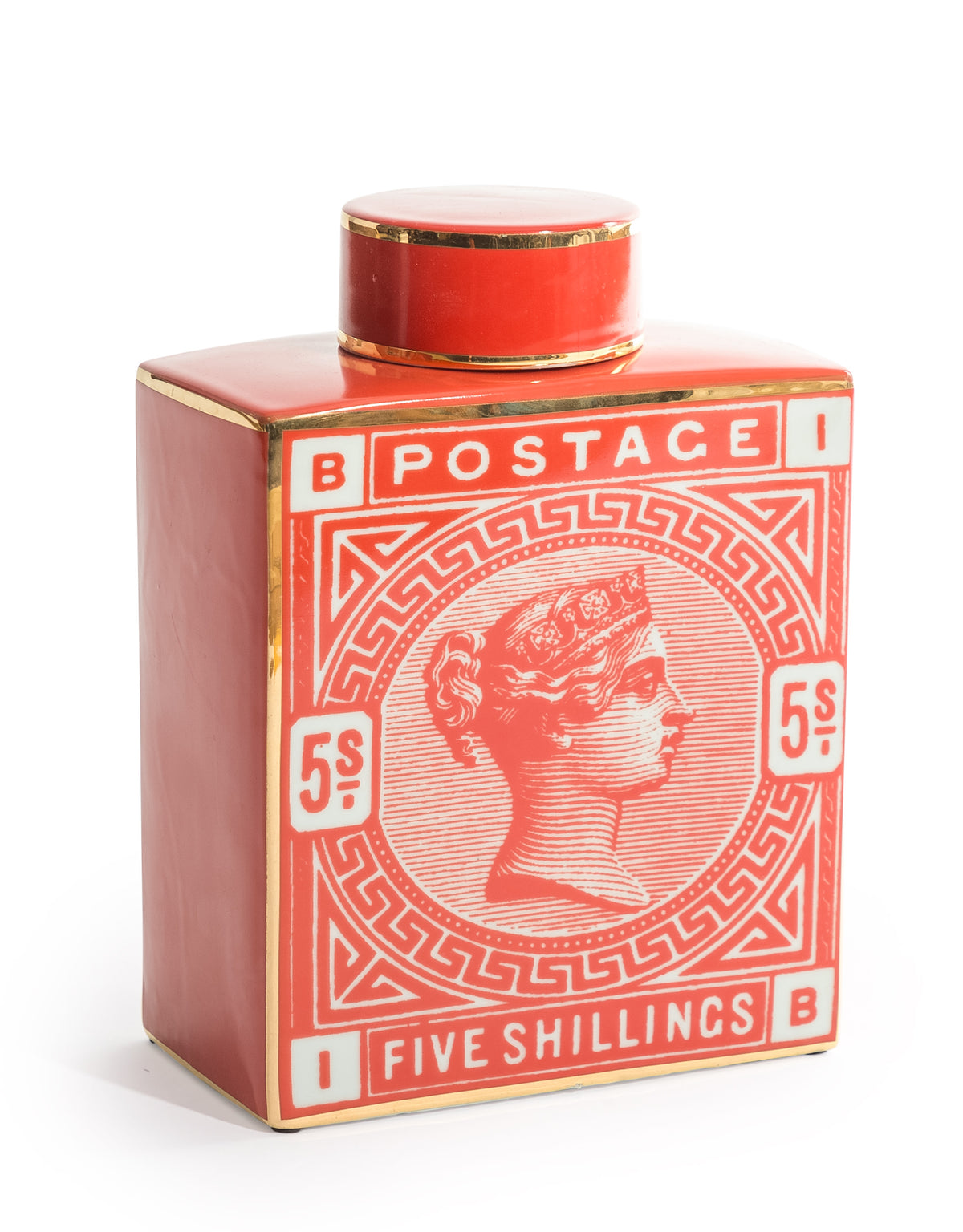 Large Red Postage Stamp Ceramic Storage Jar/Vase - BP311