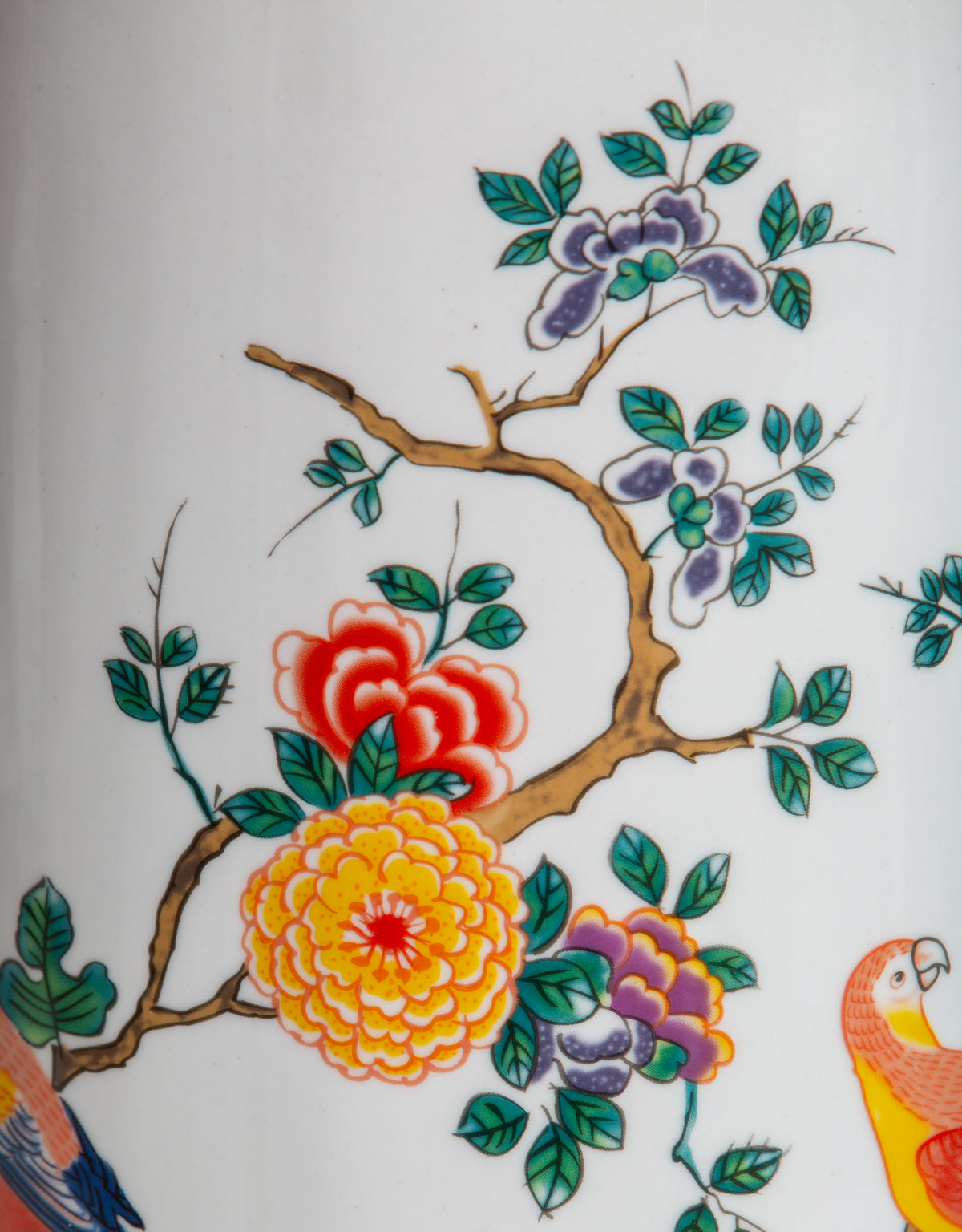 White Ceramic Floral & Tropical Bird Umbrella Stand - BP315