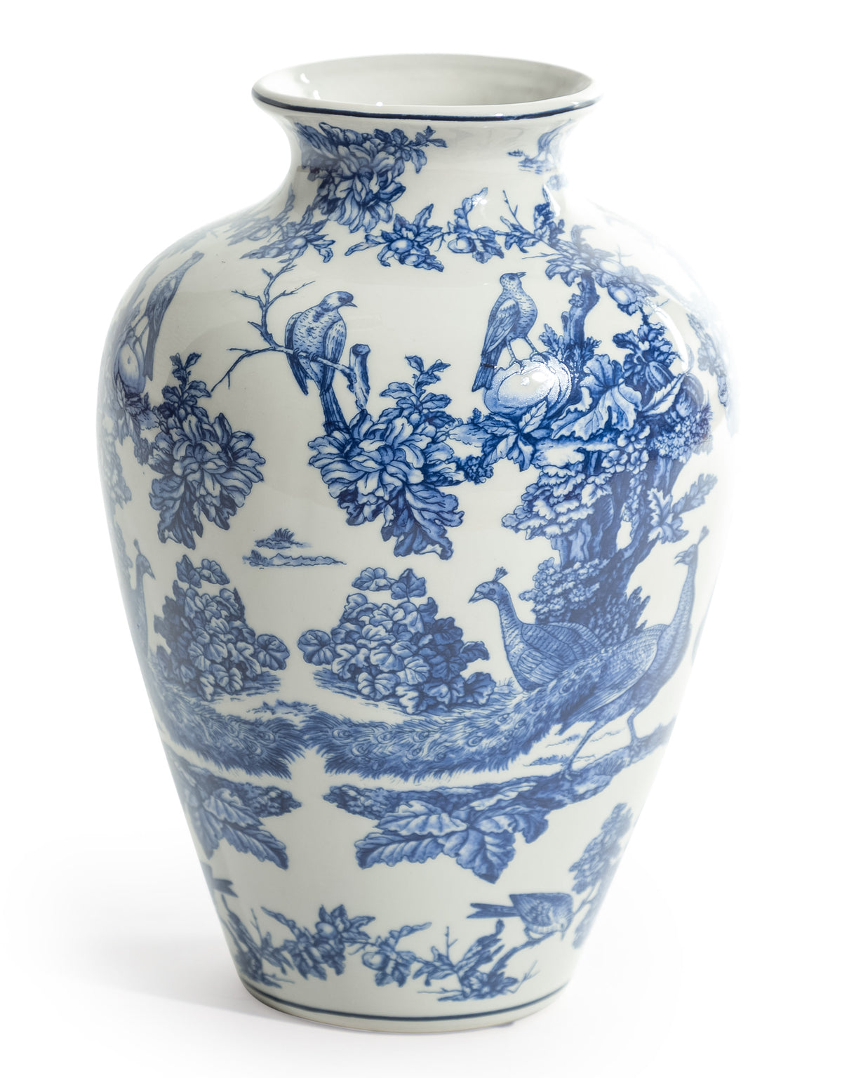White & Blue Ceramic Flora & Fauna Bird Vase - BP316