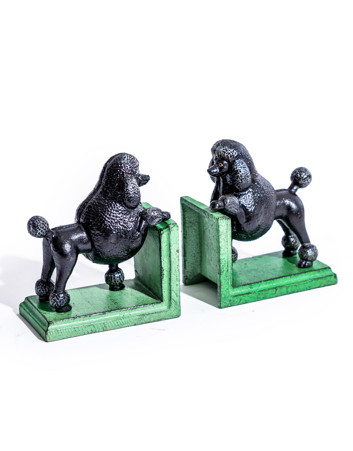 Cast Iron Antiqued Pair of Black Poodle Bookends - STM81