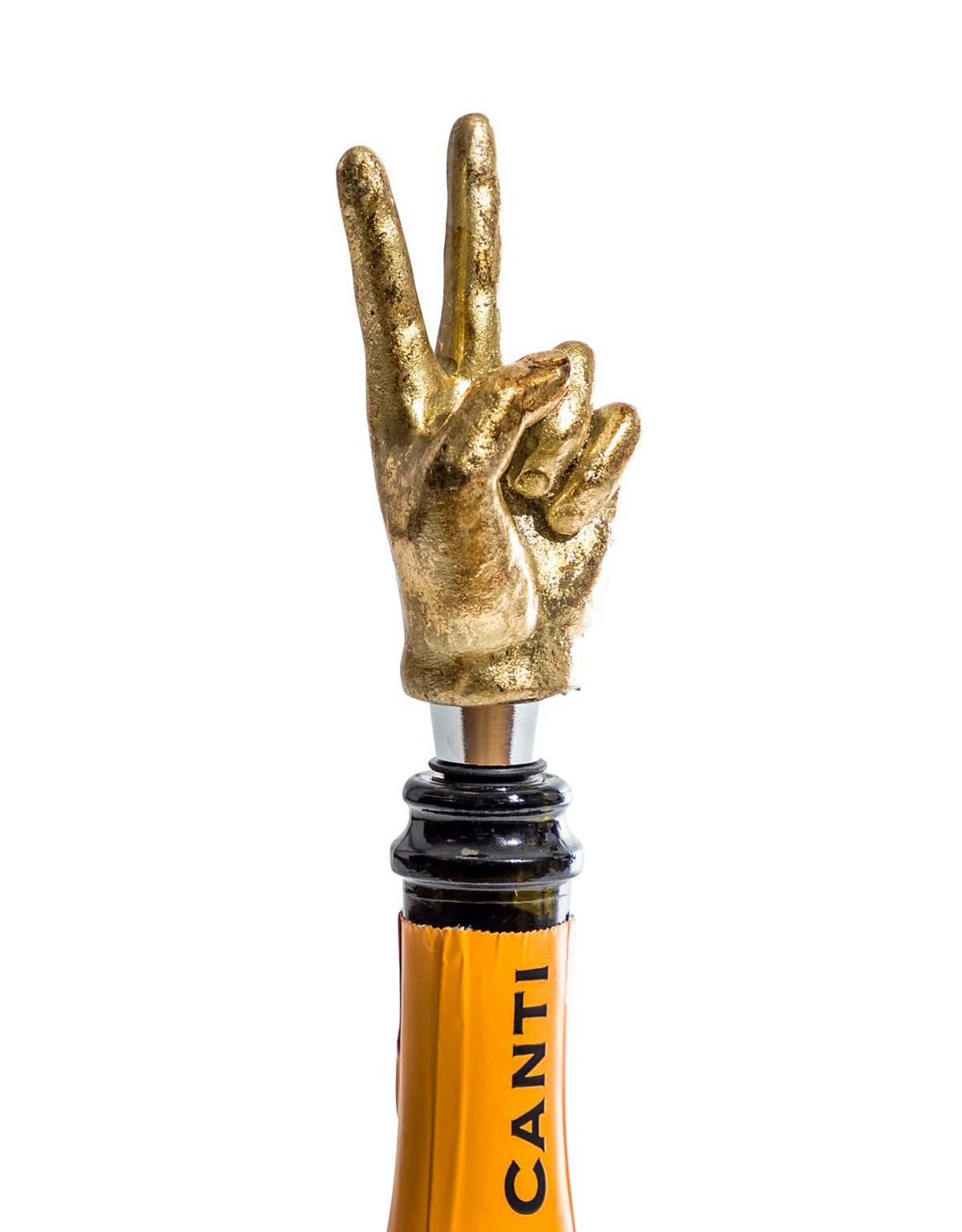 Antique Gold "Peace Hand" Bottle Stopper (to be bought in qtys of 8) - TPR106