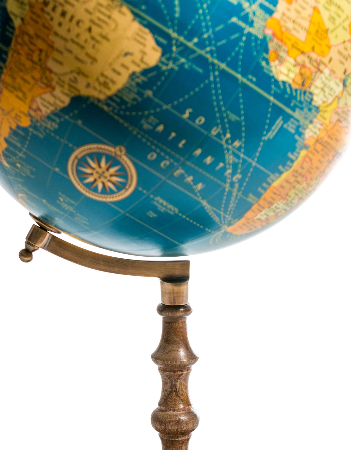 Large Blue Globe on Brass & Wood Stand - FMH31