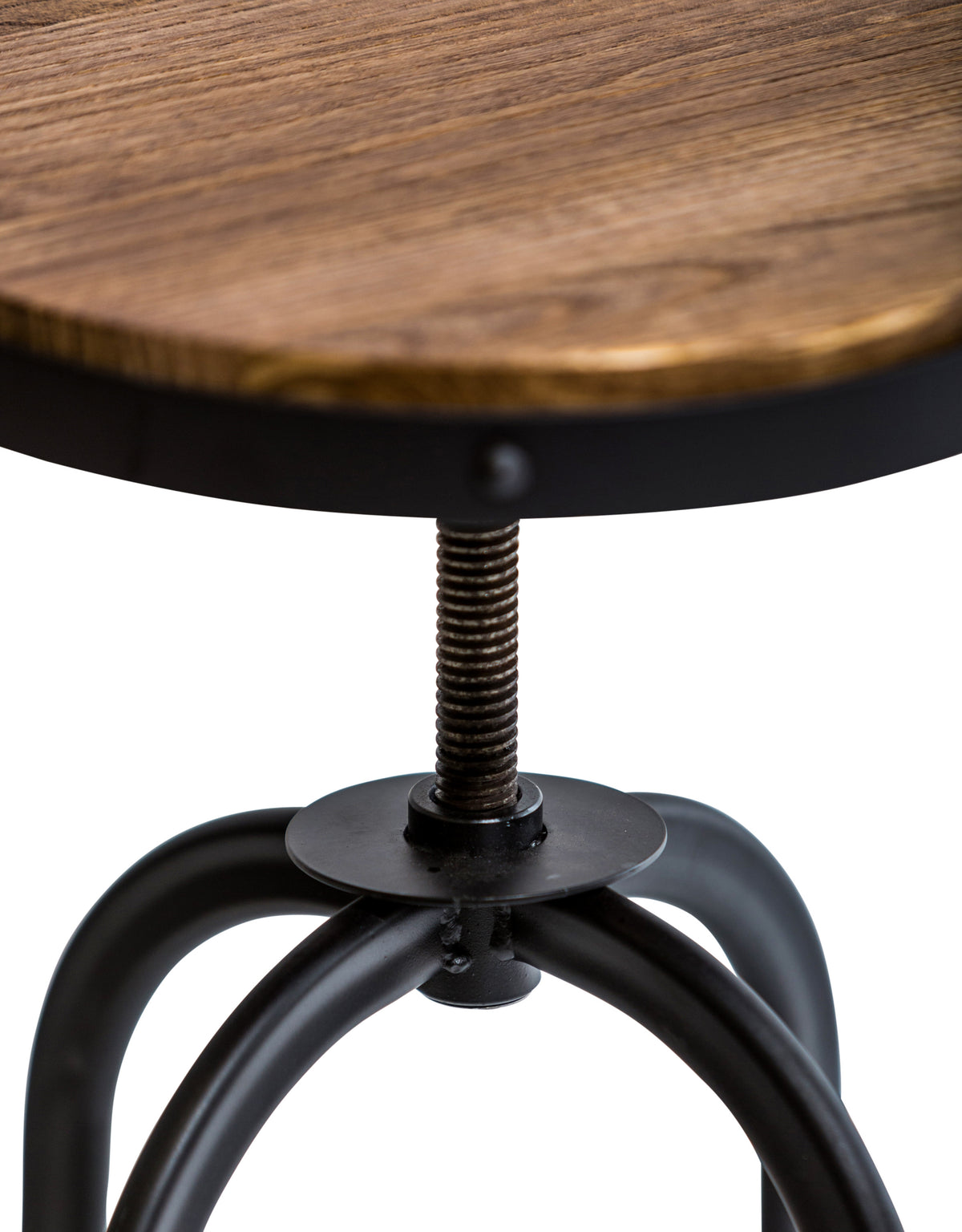 Matt Black Vintage Style Adjustable Bar Stool w/ Wood Seat - CL150