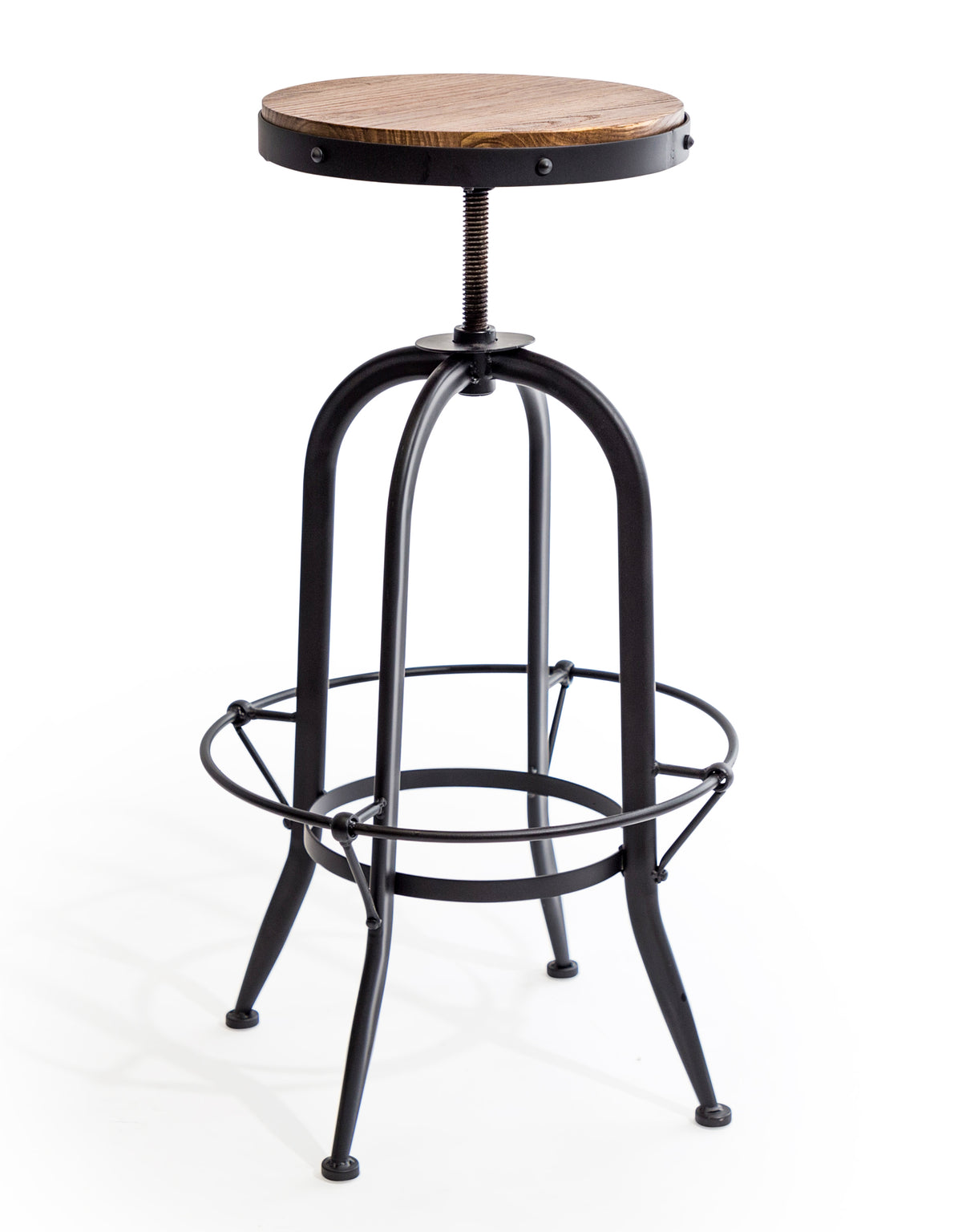 Matt Black Vintage Style Adjustable Bar Stool w/ Wood Seat - CL150