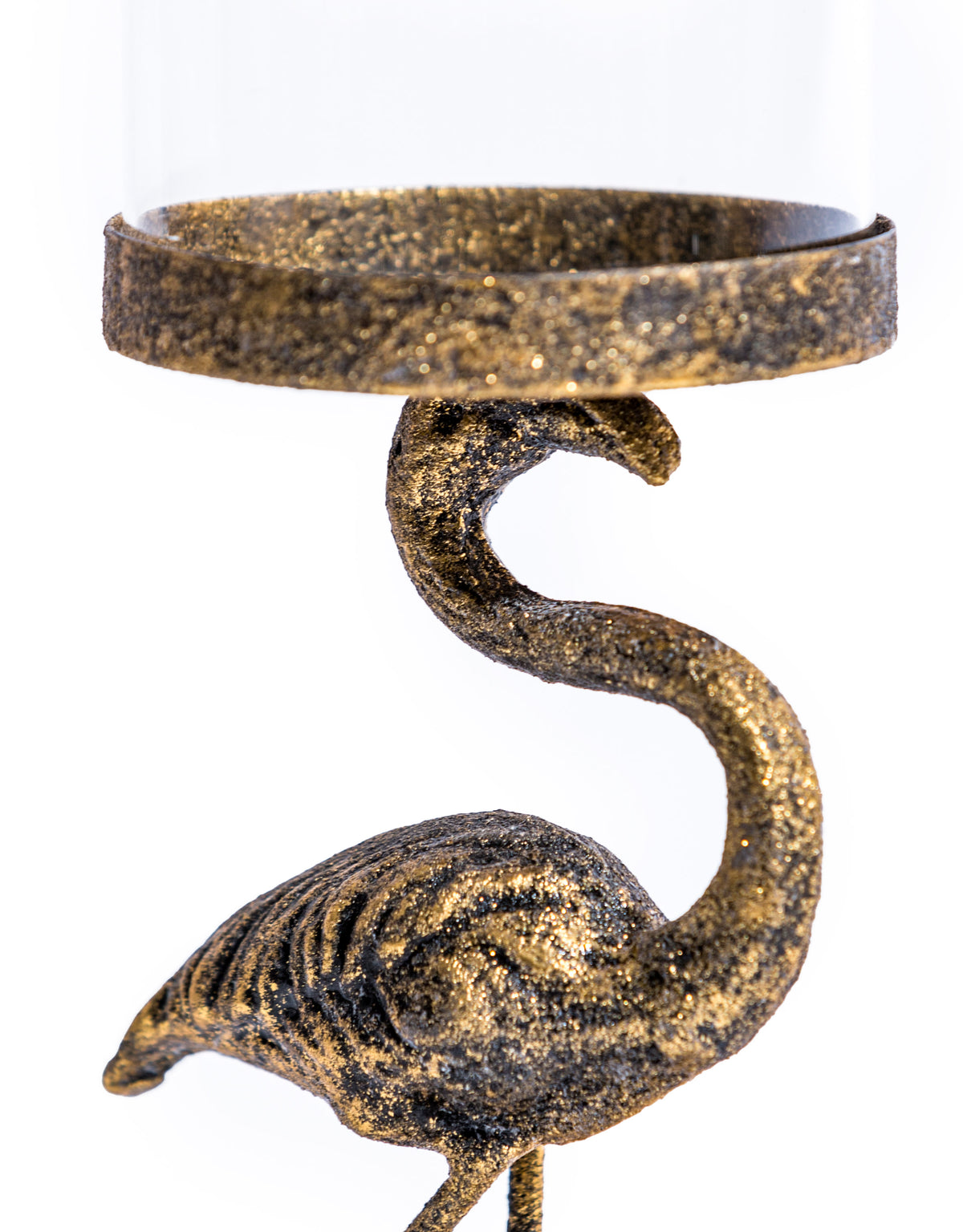 Antiqued Flamingo Candle Holder with Glass Cover - HKL87