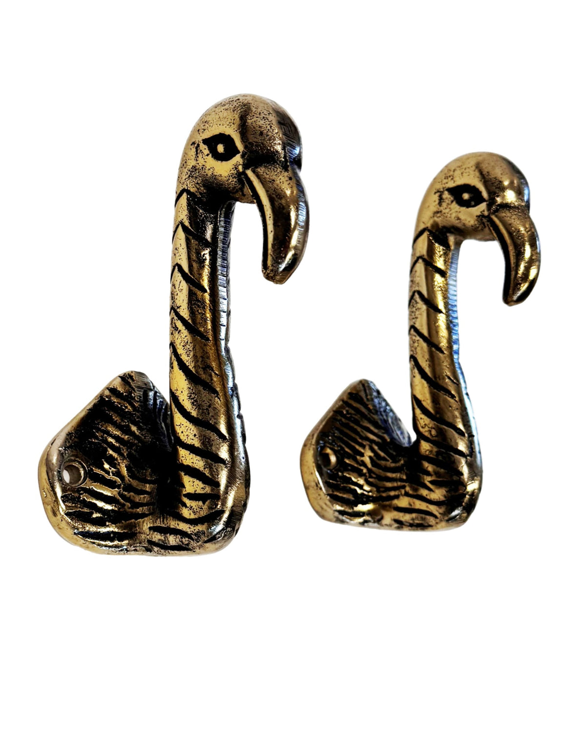 Set of 2 Antique Gold Flamingo Head Coat Hooks - AL177