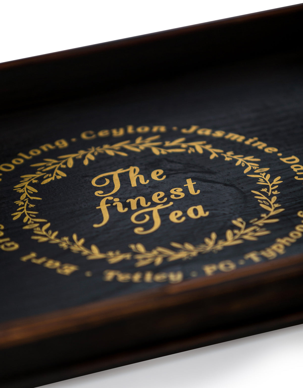 Set of 2 Antique Black Wooden 'Finest Tea' Trays - FC43