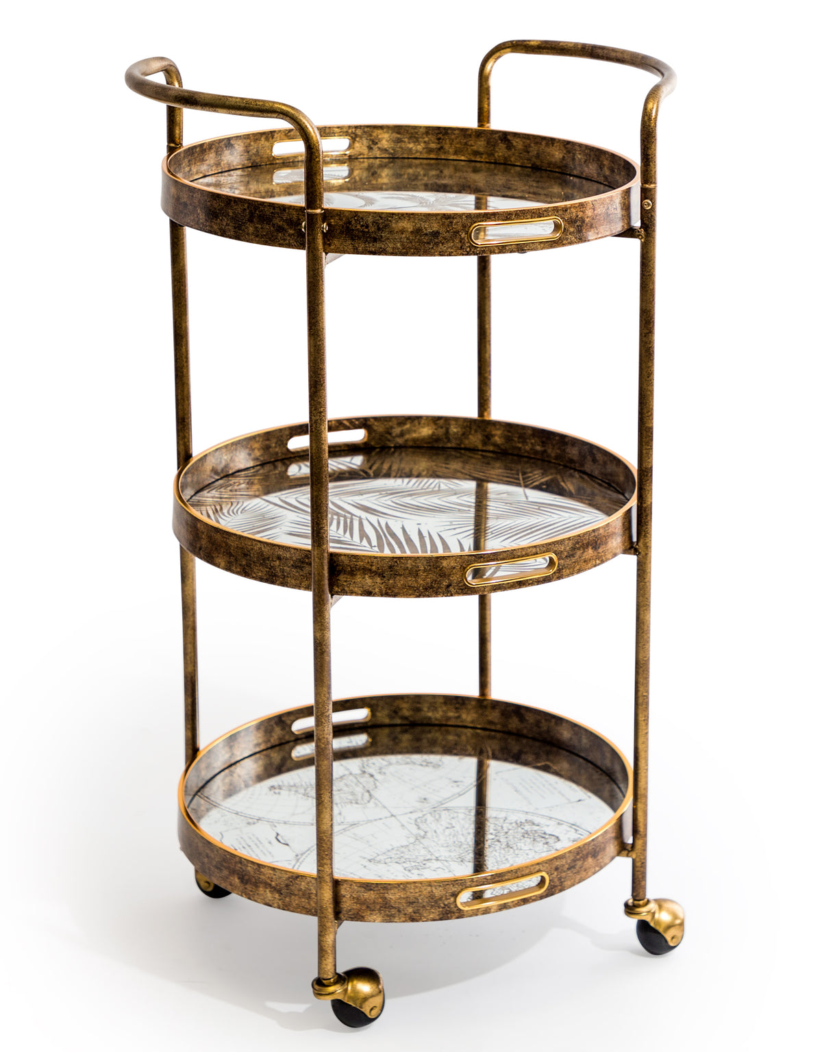 Antique Gold Drinks Trolley w/ Mirrored Serving Trays - LUM20