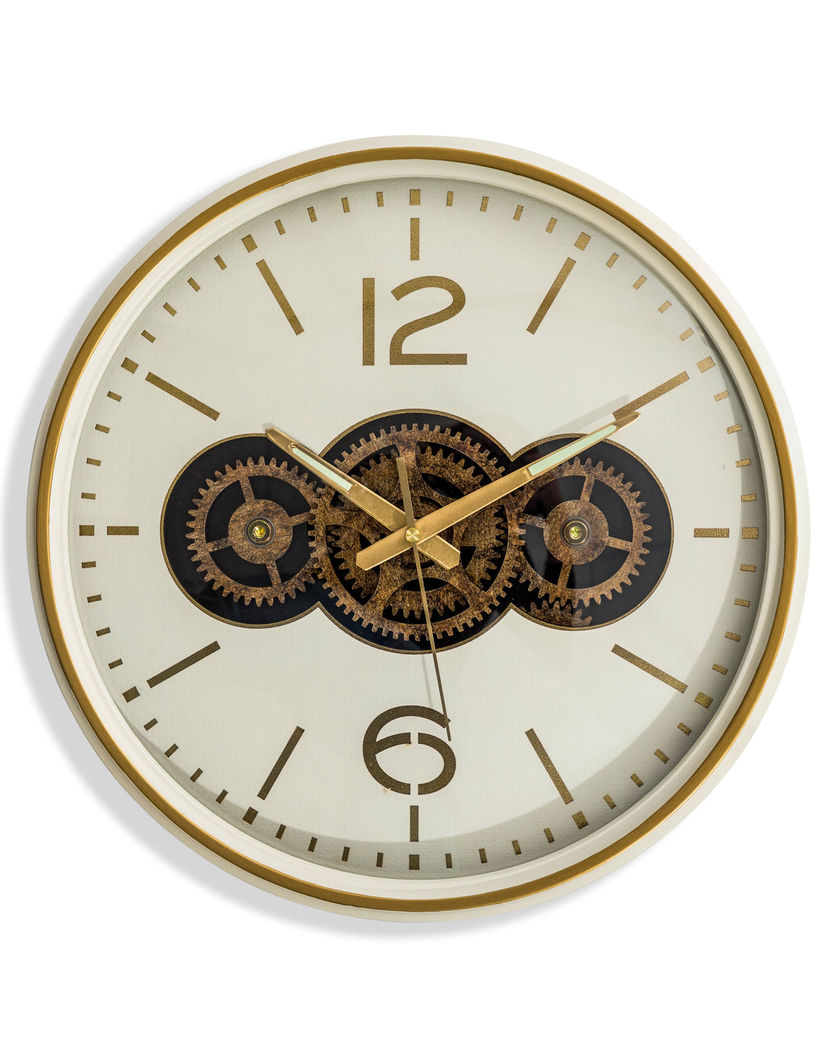 White / Cream Moving Gears Clock - LUM21