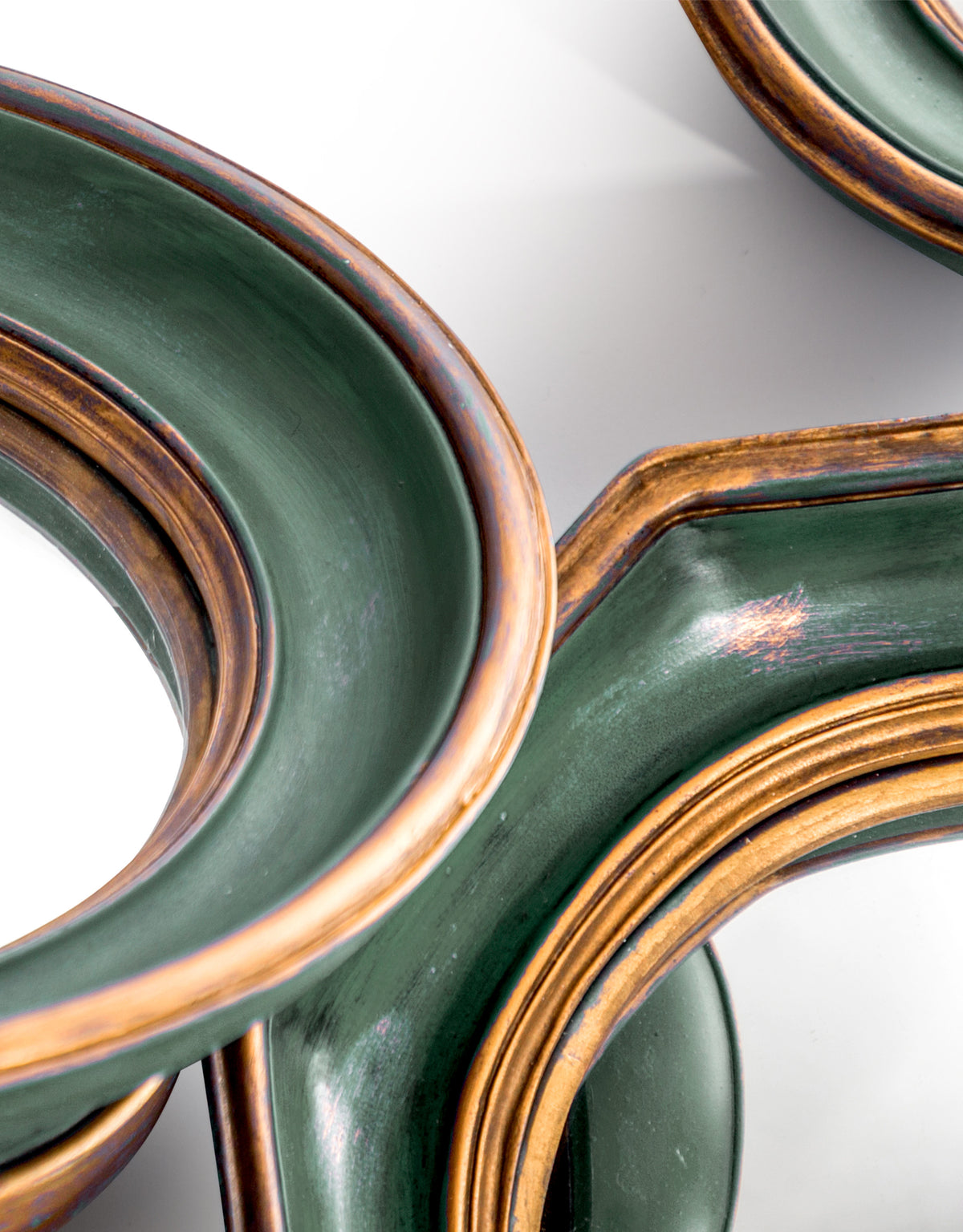 Set of 12 Assorted Antique Green / Gold Framed Convex Mirrors - MK159