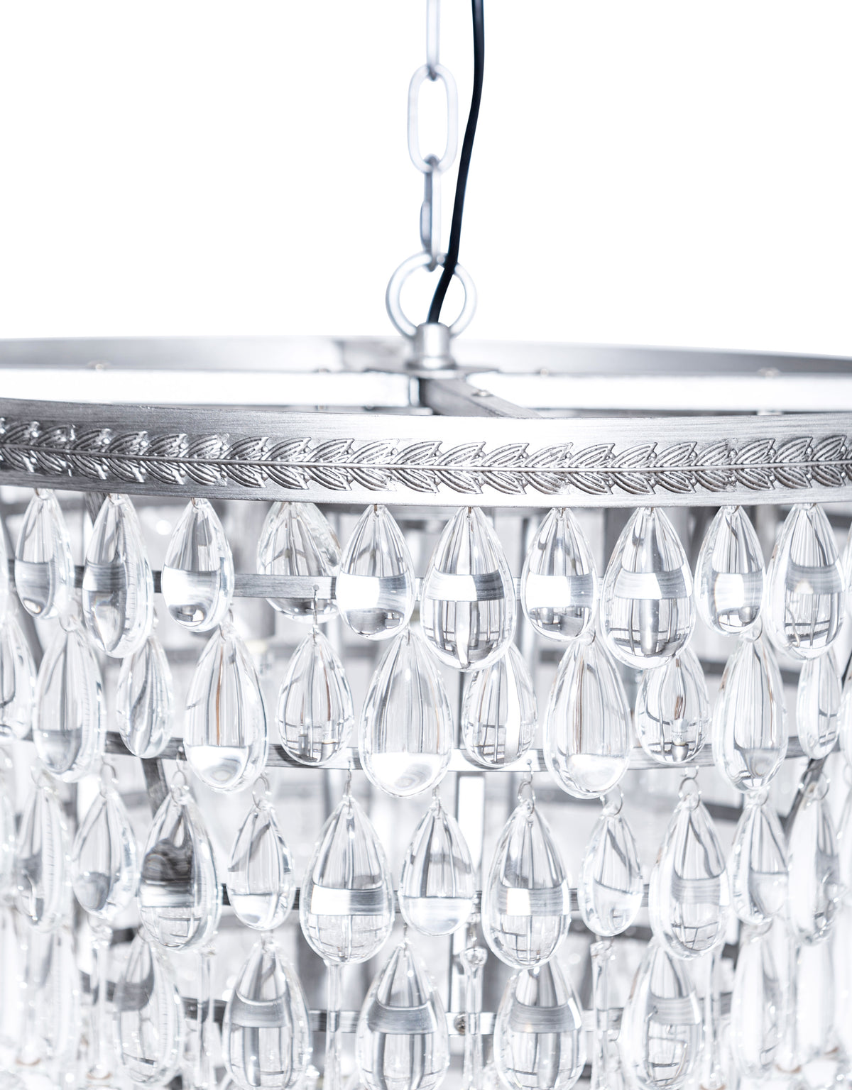 Large Brushed Silver Finish Rainfall Chandelier w/ Clear Crystals - CH294