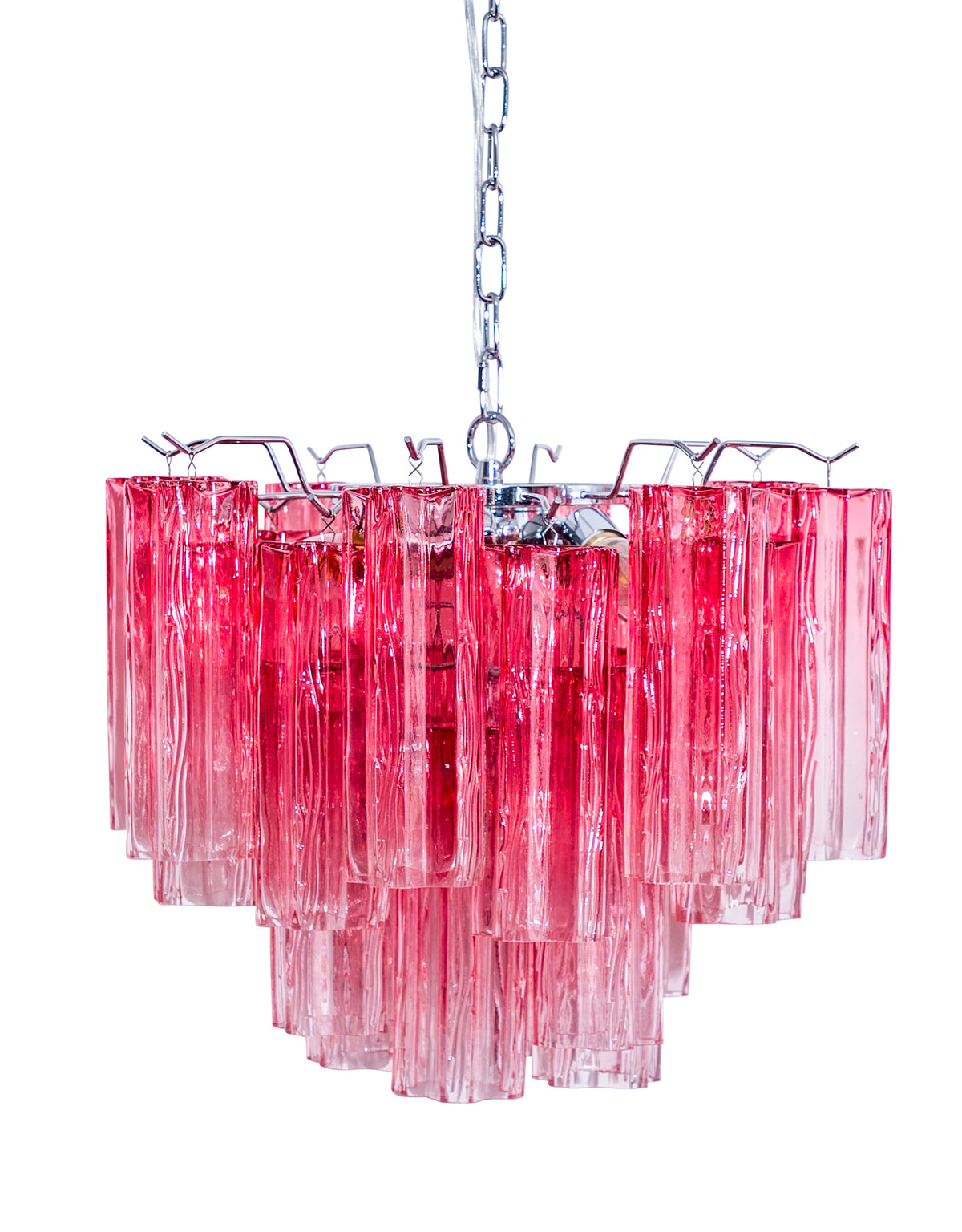 Chrome with Multi Pink Waved Cylinder Glass Chandelier - CH299