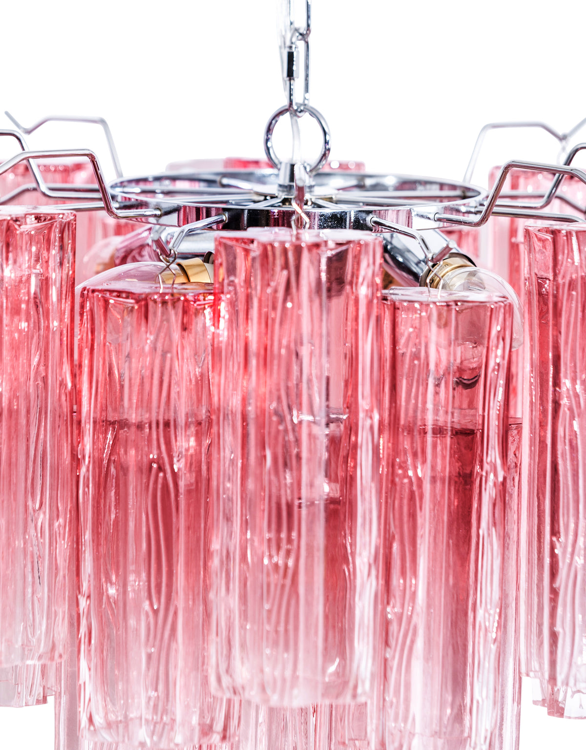 Chrome with Multi Pink Waved Cylinder Glass Chandelier - CH299
