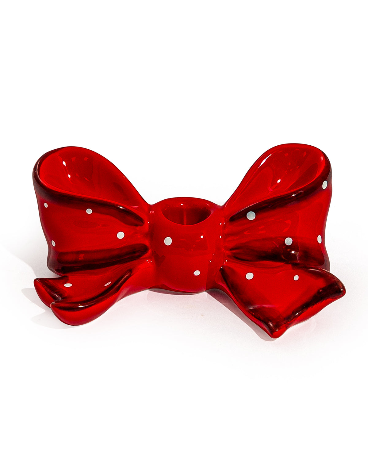 Ruby Red Spotted Ribbon Bow Ceramic Candle Holder (to be bought in qtys of 2) - EGC10