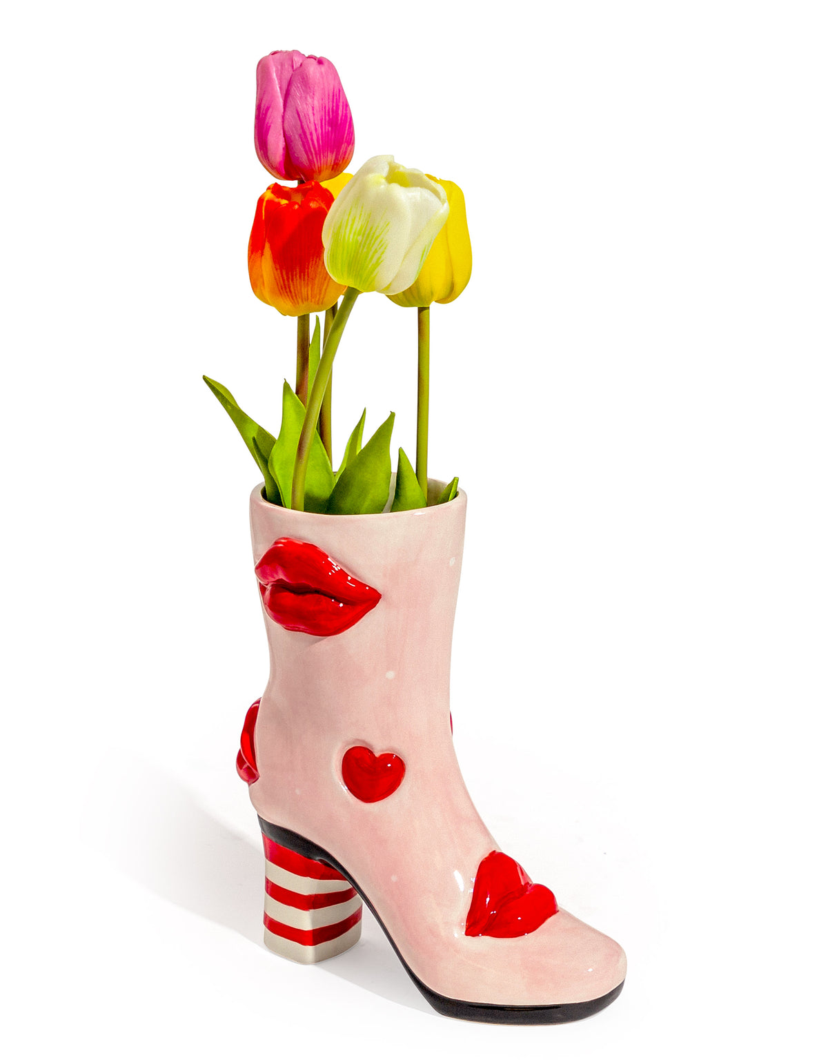 Medium Hearts & Lips Heeled-Boot Ceramic Vase - EGC15