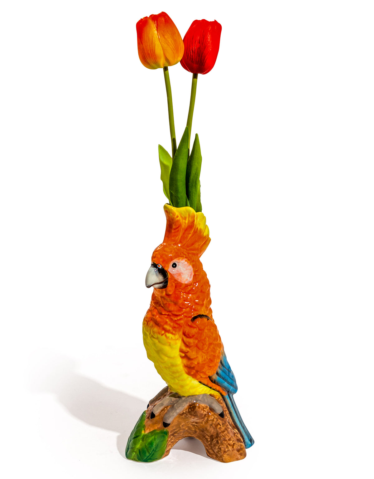 Orange Parrot on Perch Ceramic Vase - EGC17