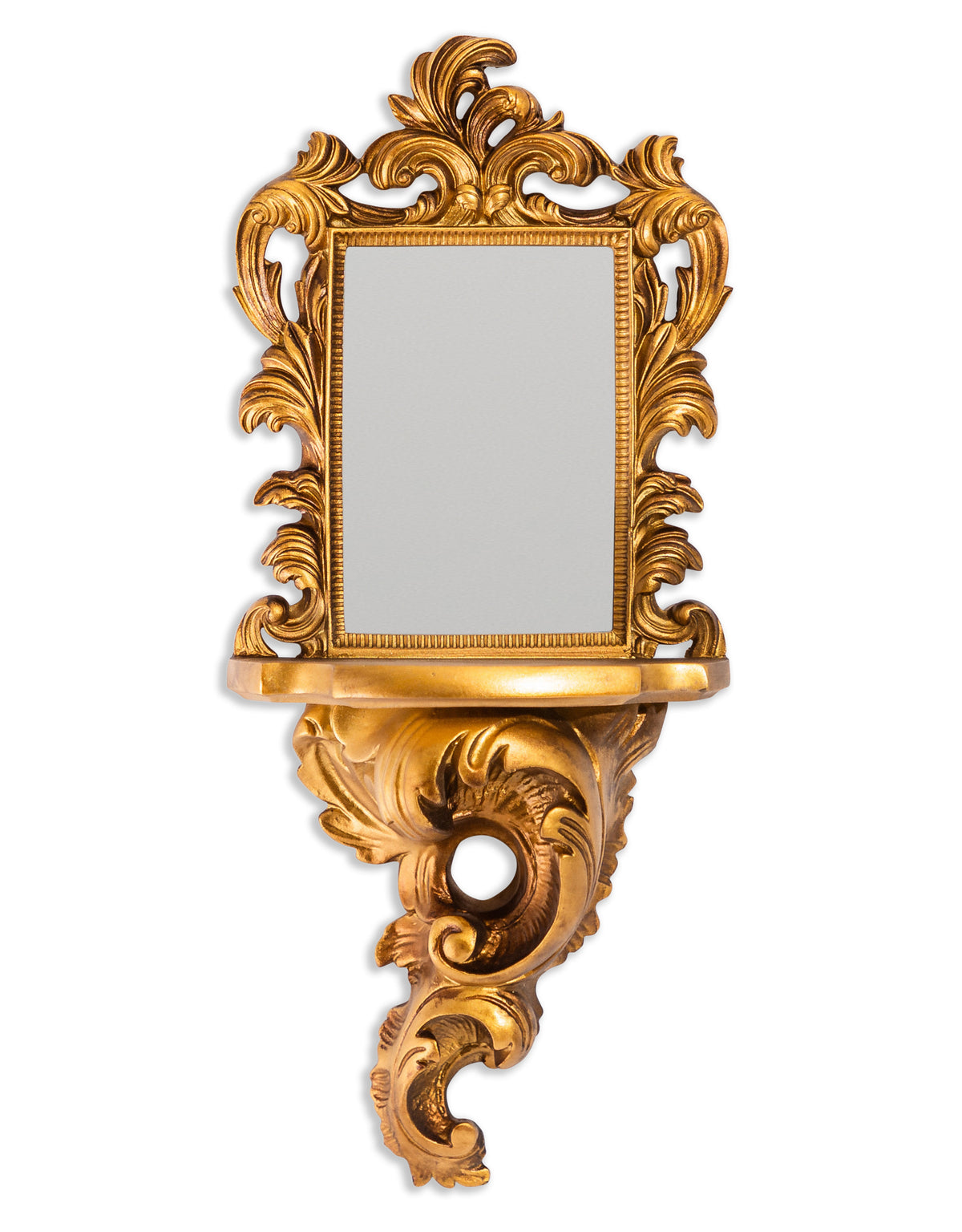 Antique Gold Ornate Baroque Wall Mirror w/ Shelf - MK185