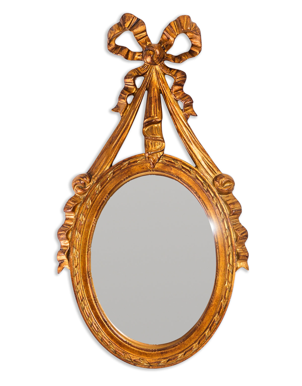 Antique Gold Ornate Ribbon Bow Convex Wall Mirror - MK186
