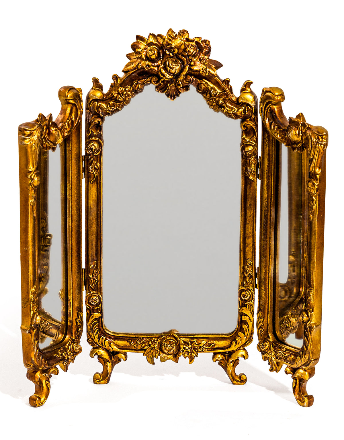 Antique Gold Ornate Floral Dressing Table Mirror - MK190