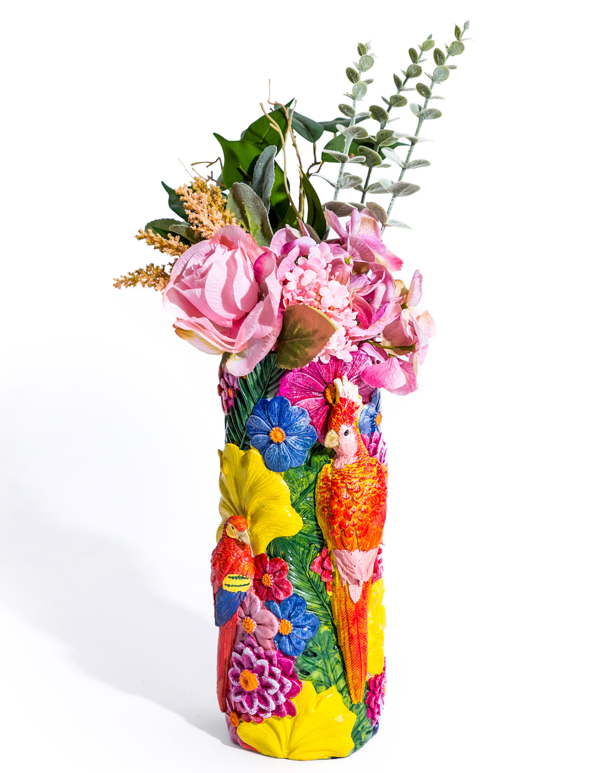 Vibrant Coloured Floral Bird Vase - RM73