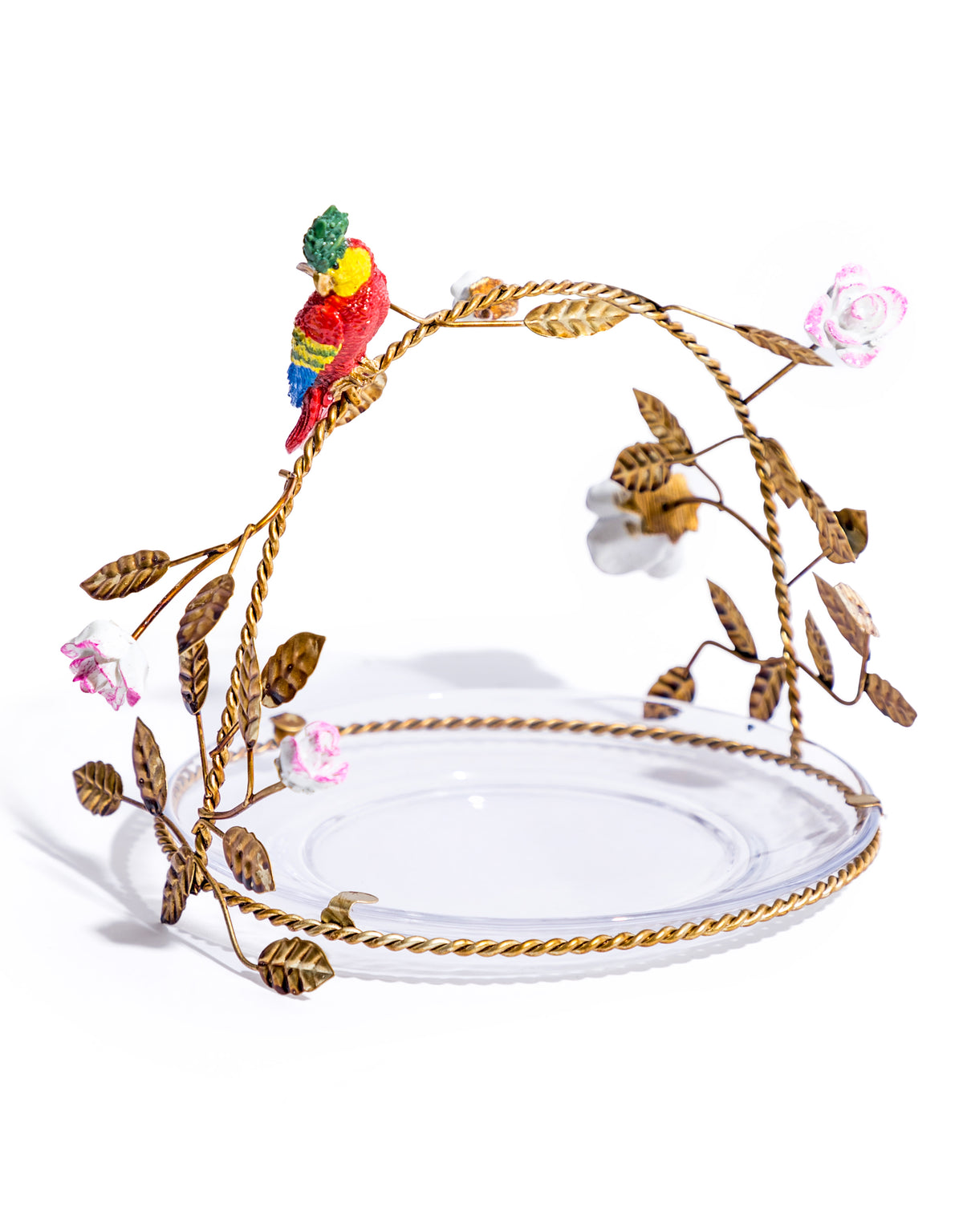 Serving Plate w/ Ornate Antiqued Parrot Branch Handle - RM76